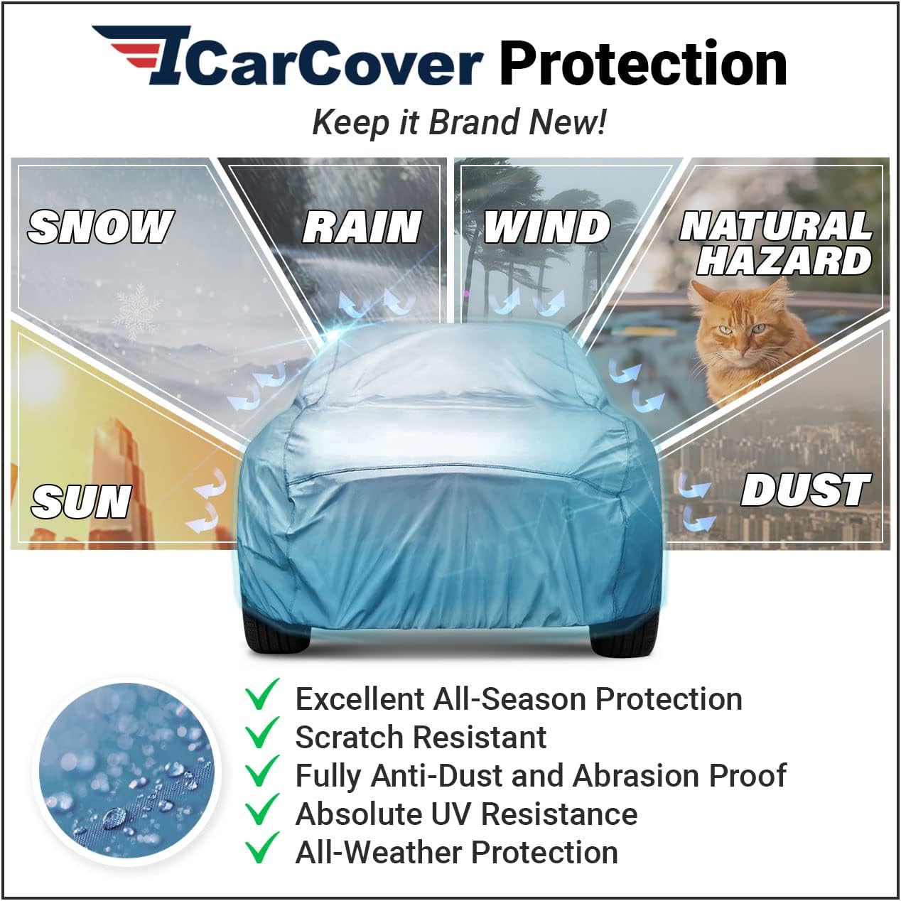 iCarCover Premium Car Cover for 1975-1981 Chevy Monza 2+2, Hatchback Heavy Duty Waterproof All Weather Automobiles Custom Fit Indoor Outdoor UV Snow Protection Covers with Straps and Bag