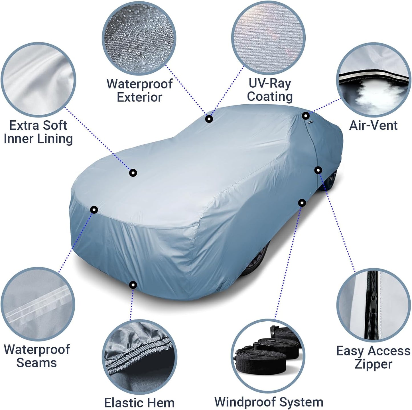 iCarCover Premium Car Cover for 1973-1977 Chevy Chevelle 2-Door, 4-Door Heavy Duty Waterproof All Weather Automobiles Custom Fit Indoor Outdoor UV Snow Protection Covers with Straps and Bag