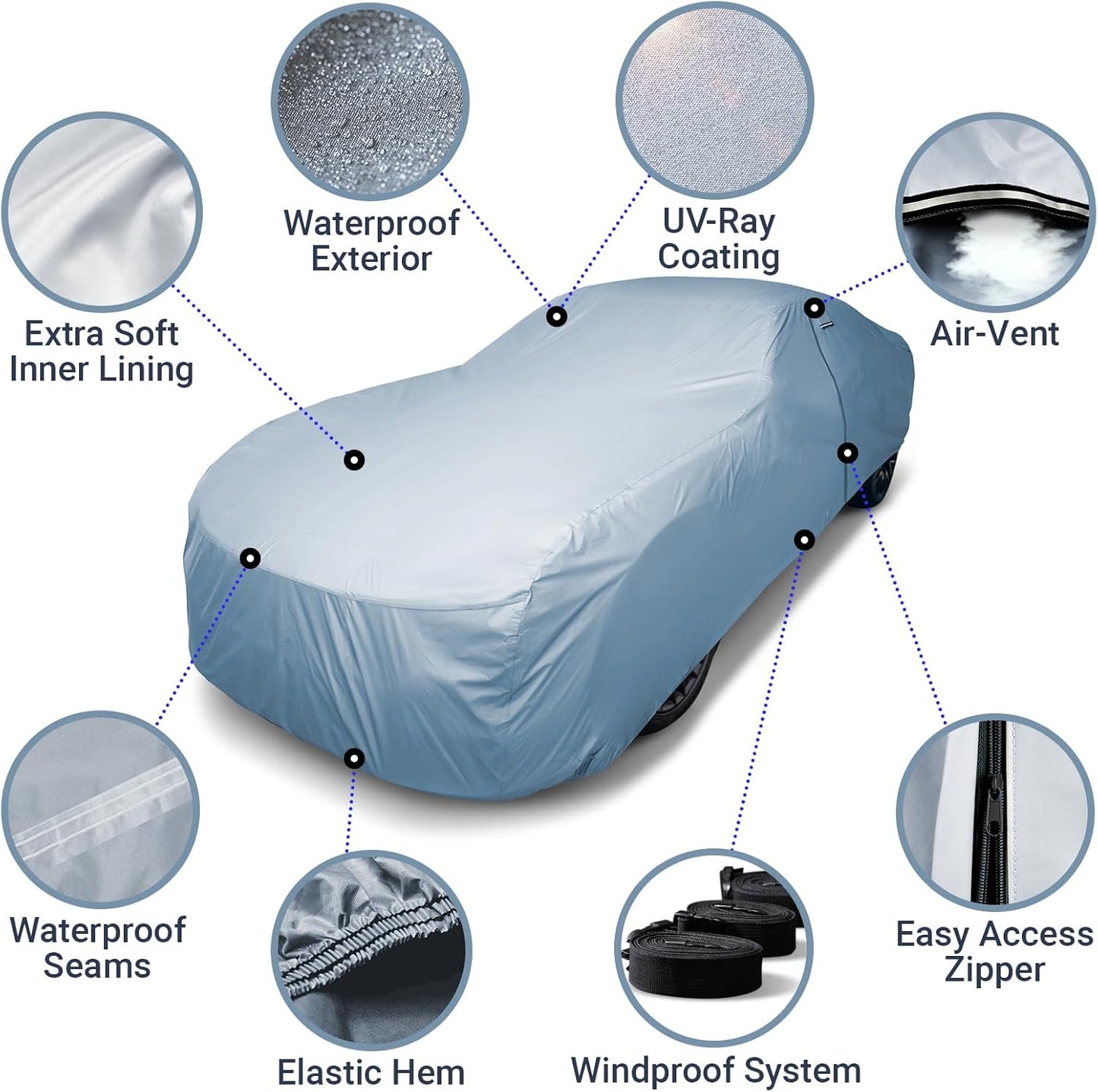 iCarCover Premium Car Cover for 1958-1972 Chevy Biscayne Heavy Duty Waterproof All-Weather Automobiles Custom Fit Indoor Outdoor UV Snow Protection Covers with Straps and Bag