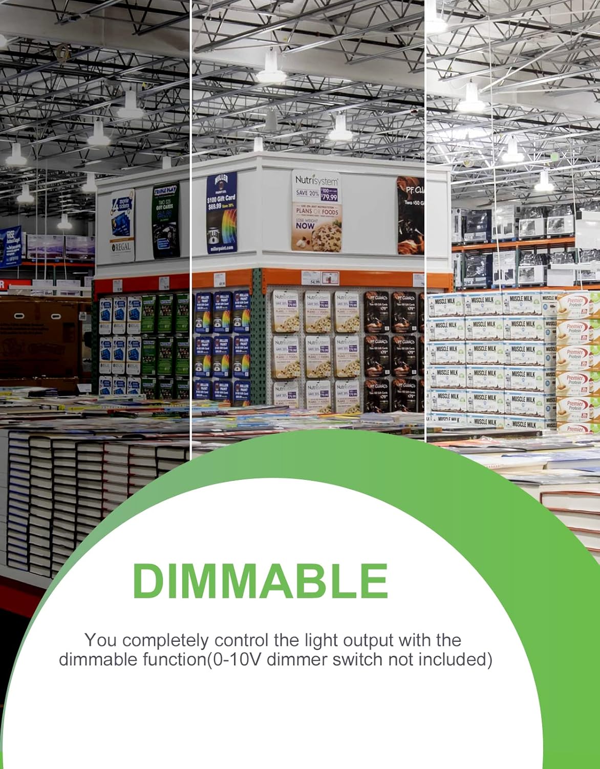 240W/200W/150W UFO LED High Bay Light, UL & DLC Listed 5000K Daylight 33600LM, 0-10V Dimmable, AC100-277V, IP65 Waterproof Commercial Bay Lighting Fixture for Warehouse Workshop(9 Pack)
