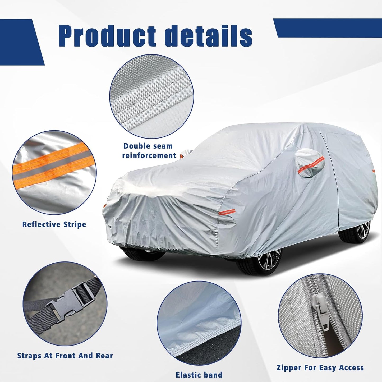 Kayme 6 Layers SUV Car Cover Custom Fit for Kia Sorento (2012-2025) Waterproof All Weather for Automobiles, Outdoor Full Cover Rain Sun UV Protection.Silver