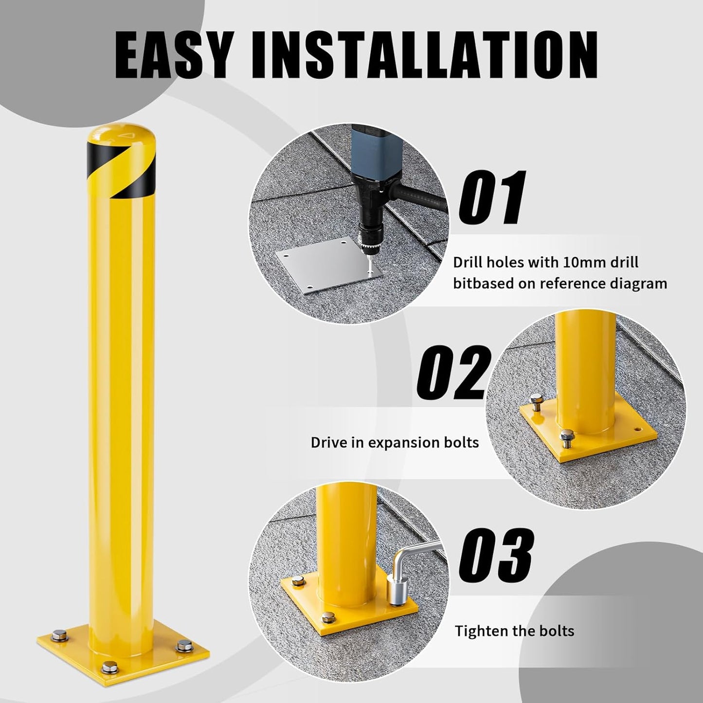 Safety Bollard Post, 36 Inch Height Steel Bollards, 4.5 Inch Diameter Parking Bollard, Yellow Powder Coated Safety Parking Barrier Post, for Traffic Sensitive Areas,10P