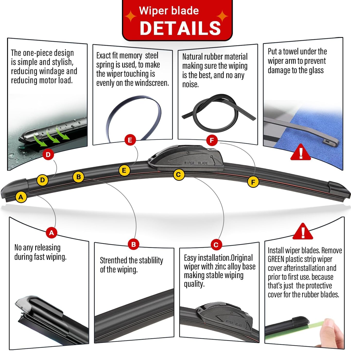 Windshield Wiper Blades Replacement for 2003-2009 Honda Element / 2009-2014 Nissan Cube Original Factory Quality Front Rear Wipers Blade Set for My Car - 20" 20" 12" (Pack of 3)