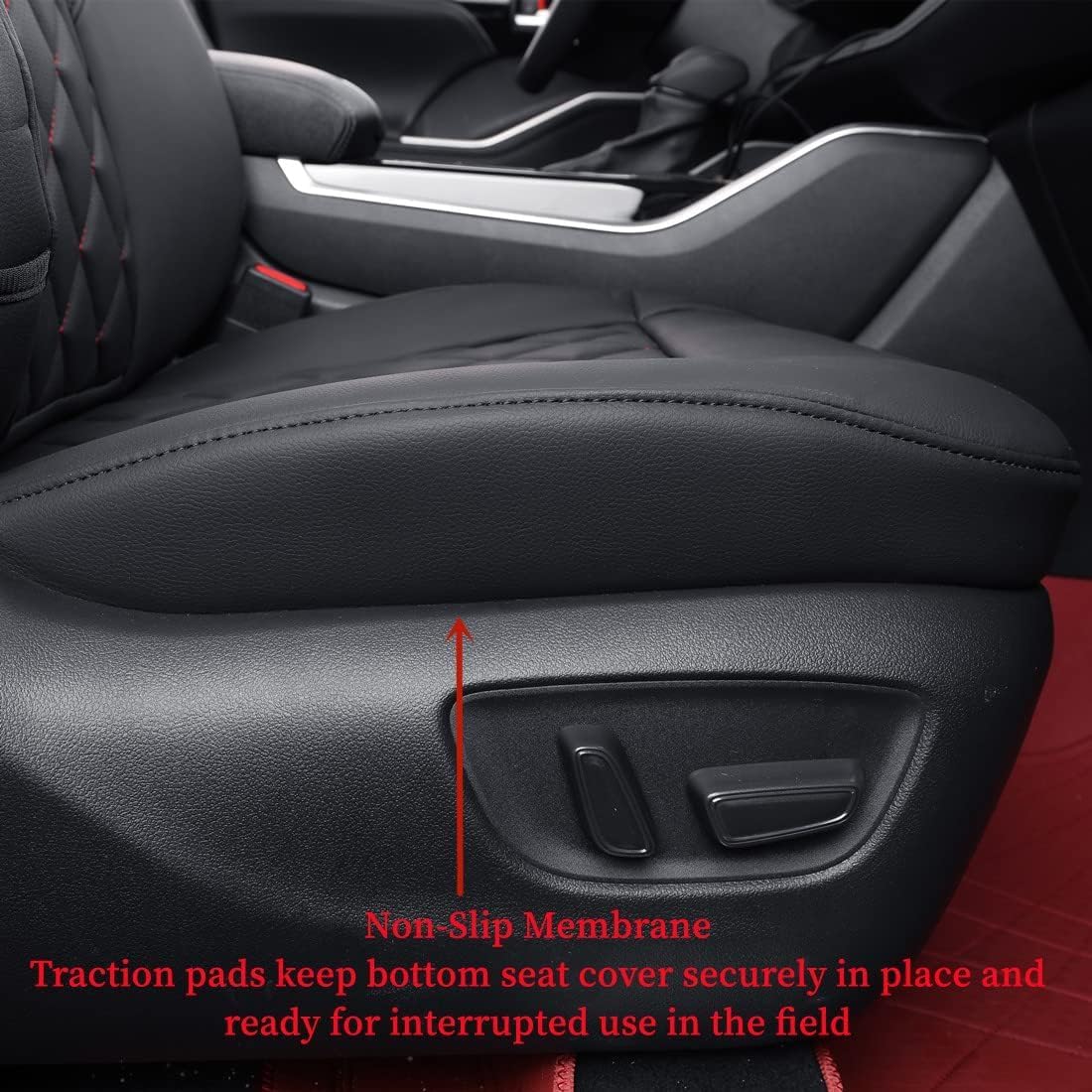 coverdream Custom Fit Camry Car Seat Covers for 2025 Toyota Camry XLE,XSE,Full Coverage Waterproof Leather Seat Protector(Full Set,Black/Red)