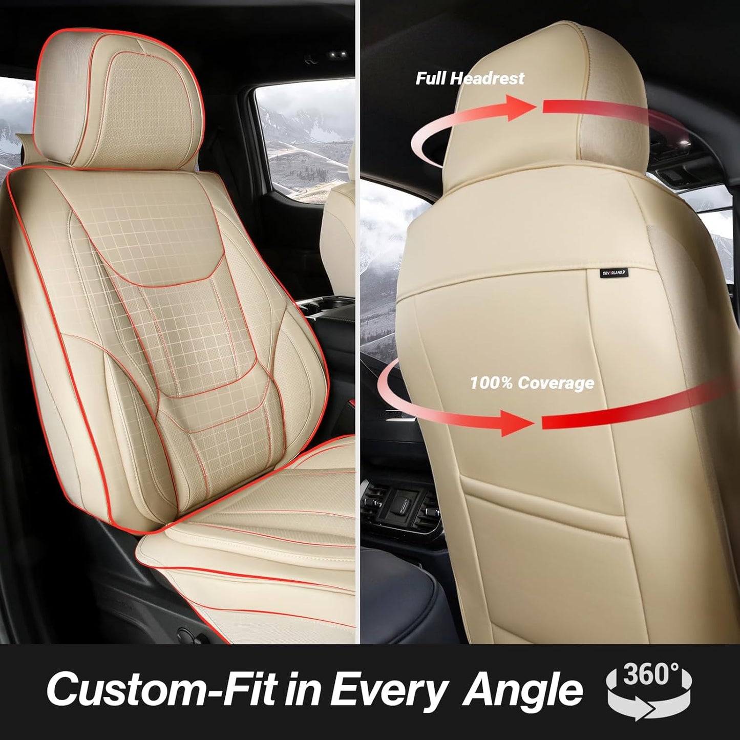 Coverland Custom Car Seat Covers Compatible with Colorado, Ram 1500, Canyon, Sierra 1500 - Premium Leather Non-Slip Waterproof Interior Protector Front Seat-Beige [See Size Chart-Size A11]