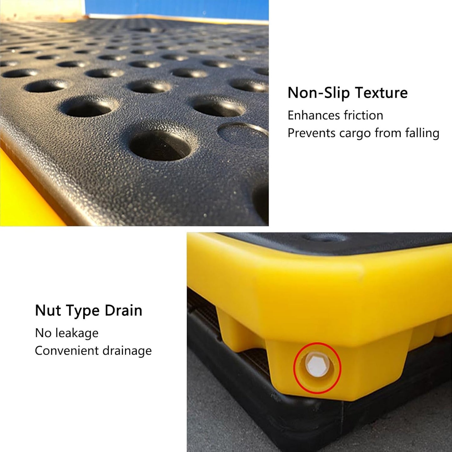 2 Drum Containment Spill Pallet, Polyethylene Low Profile Paint Bucket Tray, Industrial Garage Storage Detachable Shipping Leakproof Platform (Color : Yellow-5 Pack, Size : 26.6"x26.6"x5.9"