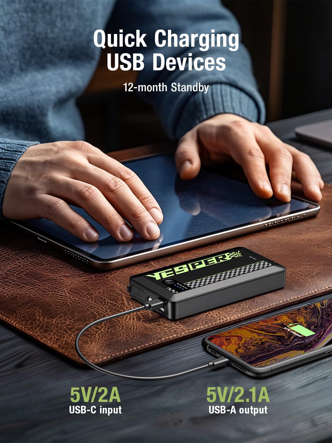 YESPER Jump Starter Portable,1500A Peak Motorcycle Jump Starter, Jump Box for Car Jumper Starter Portable, 12V Auto Booster Pack(Up to 7L Gas and 5.5L Diesel Engine) with Smart Safety Jumper Cable