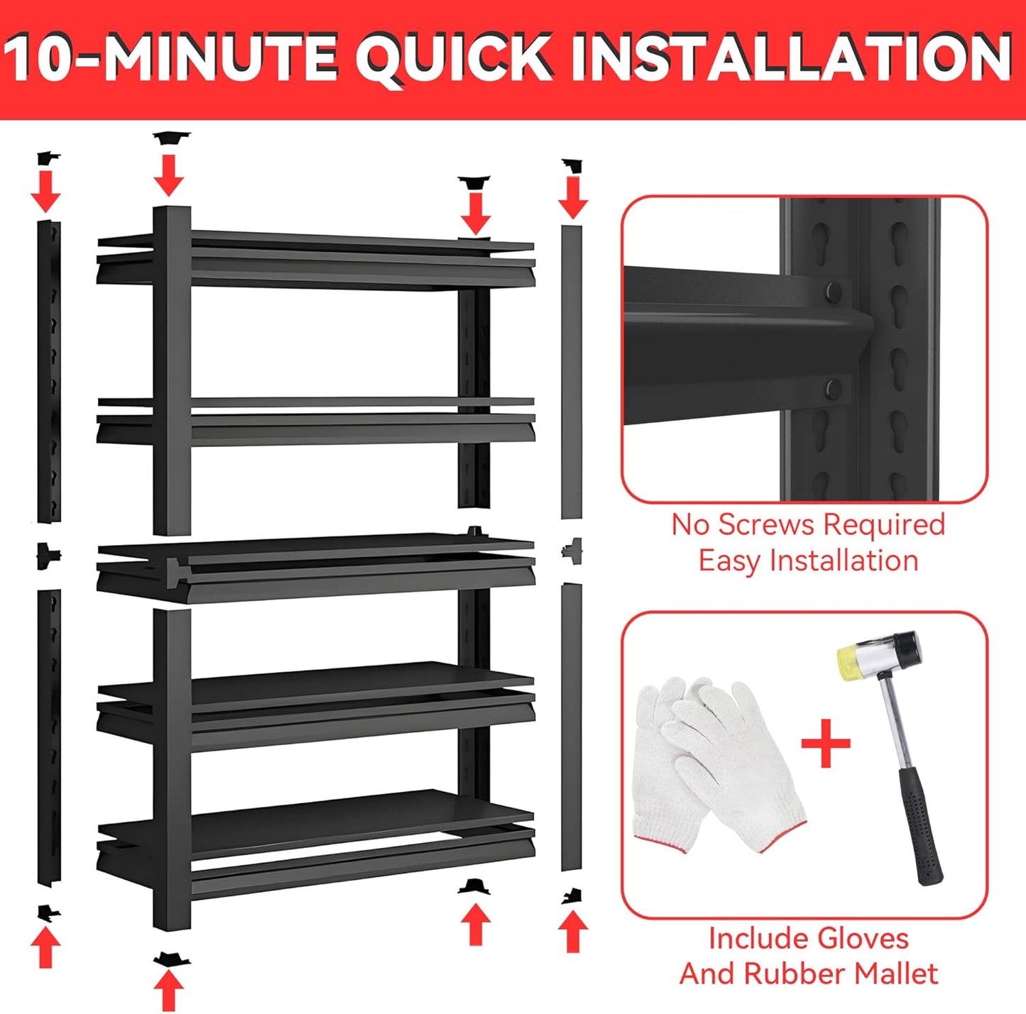 Metal Garage Shelving Unit, Heavy Duty 5-Tier Adjustable Storage Rack, Steel Shelving,2000 lbs Capacity, Industrial Shelves for Heavy Tools and Equipment (5-Tier 78" H x 36" W x 16" D)