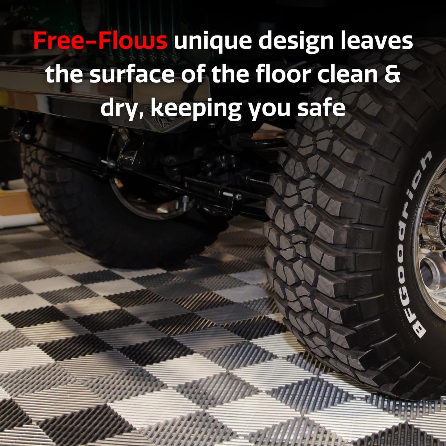 RaceDeck Free-Flow Open Rib Design, Durable Interlocking Modular Garage Flooring Tile (24 Pack), Graphite
