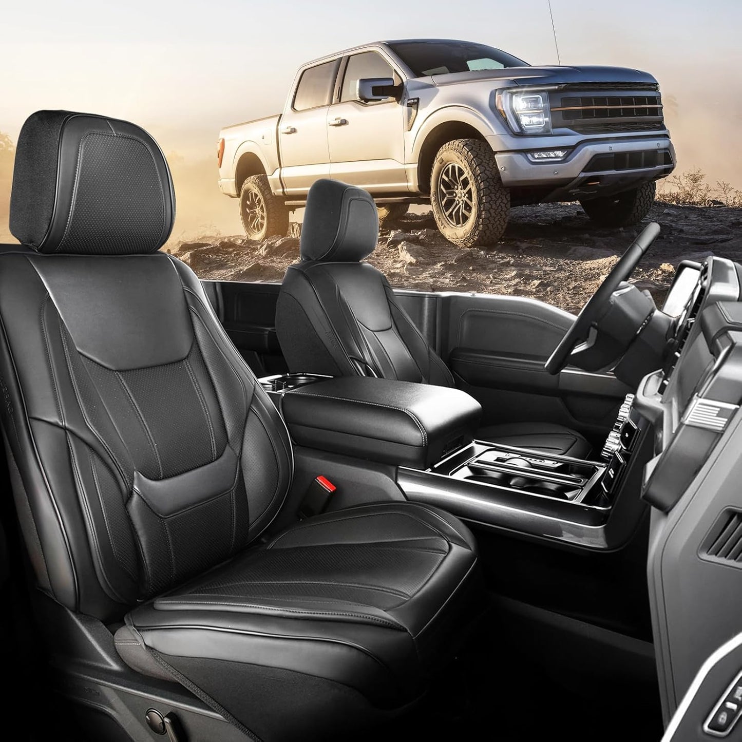 Coverland Custom Car Seat Covers Compatible with Silverado 1500, Frontier, Tacoma - Premium Leather Non-Slip Memory Foam Waterproof Interior Protector Front Seat-Black [See Size Chart-Size A31]