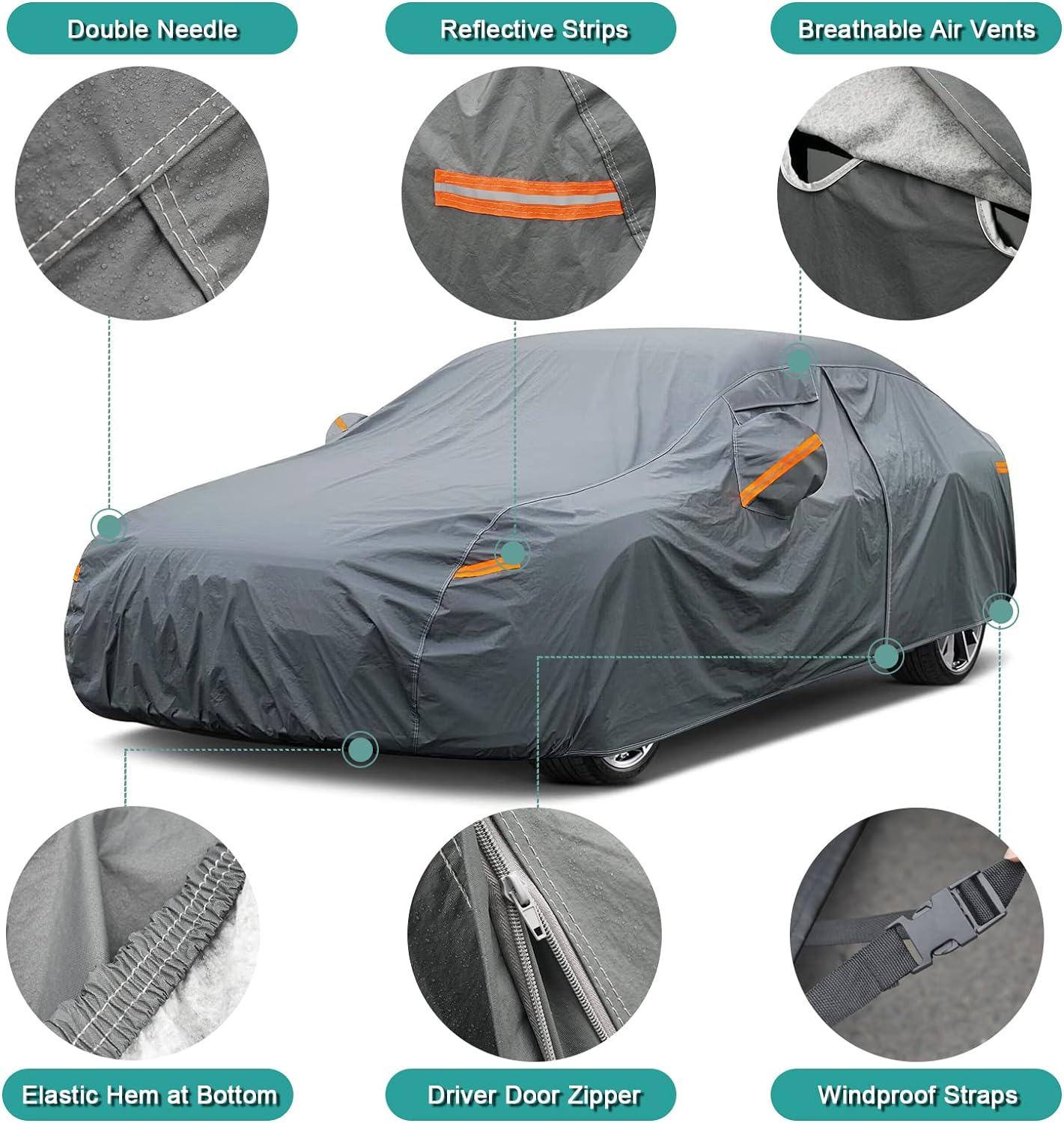 Premium Car Cover Custom Fit Toyota Camry/Solara (1991-2025), 16 Layers Heavy Duty Car Cover Waterproof All Weather with Zipper Door for Sun Rain Snow Dust Uv Protection