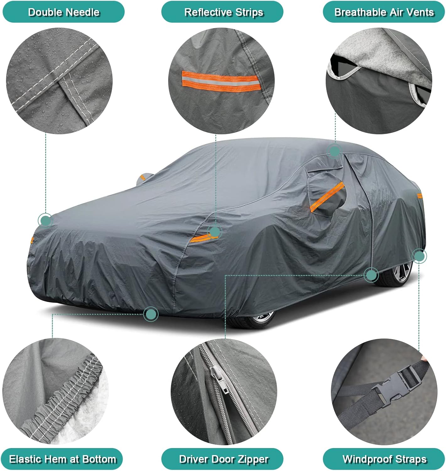 Premium Car Cover Custom Fit Nissan Murano (2002-2025), 16 Layers Heavy Duty Car Cover Waterproof All Weather with Zipper Door for Sun Rain Snow Dust Uv Protection