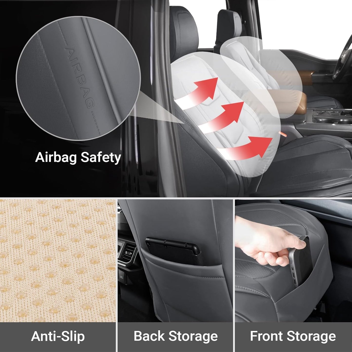 Coverland Custom Car Seat Covers Compatible with Titan, Tundra - Premium Leather Non-Slip Memory Foam Waterproof Cover Custom Fit Interior Protector Front Seat-Dark Gray [See Size Chart-Size A14]