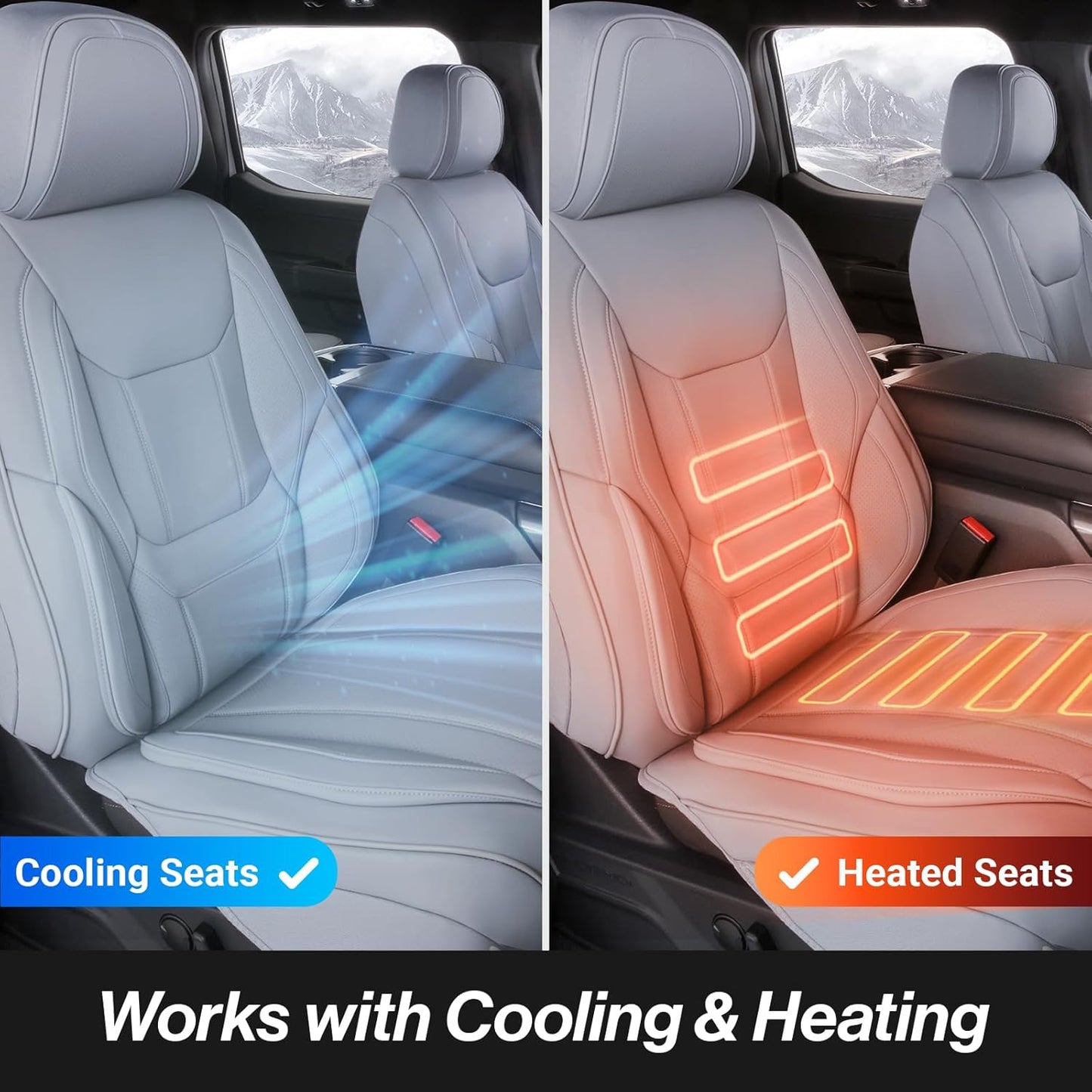 Coverland Custom Car Seat Covers Compatible with RAM 1500 Quad Cab, Ram 2500 Crew Cab - Premium Leather Non-Slip Waterproof Custom Interior Protector Full Set-Gray [See Size Chart-Size X131]