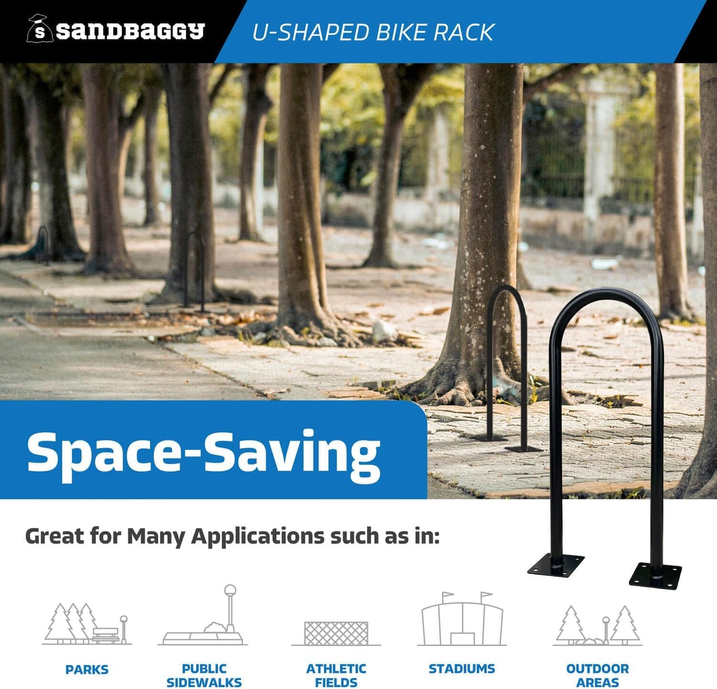 Sandbaggy U Shaped Bike Rack - Outdoor, Commercial - Galvanized Steel - Surface/Ground Mounted (1, Red)