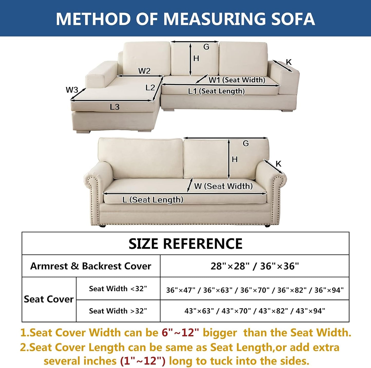 Eismodra Couch Cover,Sectional Couch Covers,Sofa Covers for 3 Cushion Couch,Anti-Slip Sofa Slipcovers for Dogs Cats Kids Loveseat Recliner L Shaped Armrest Backrest,Blue 36''x70''(Only 1 Piece)