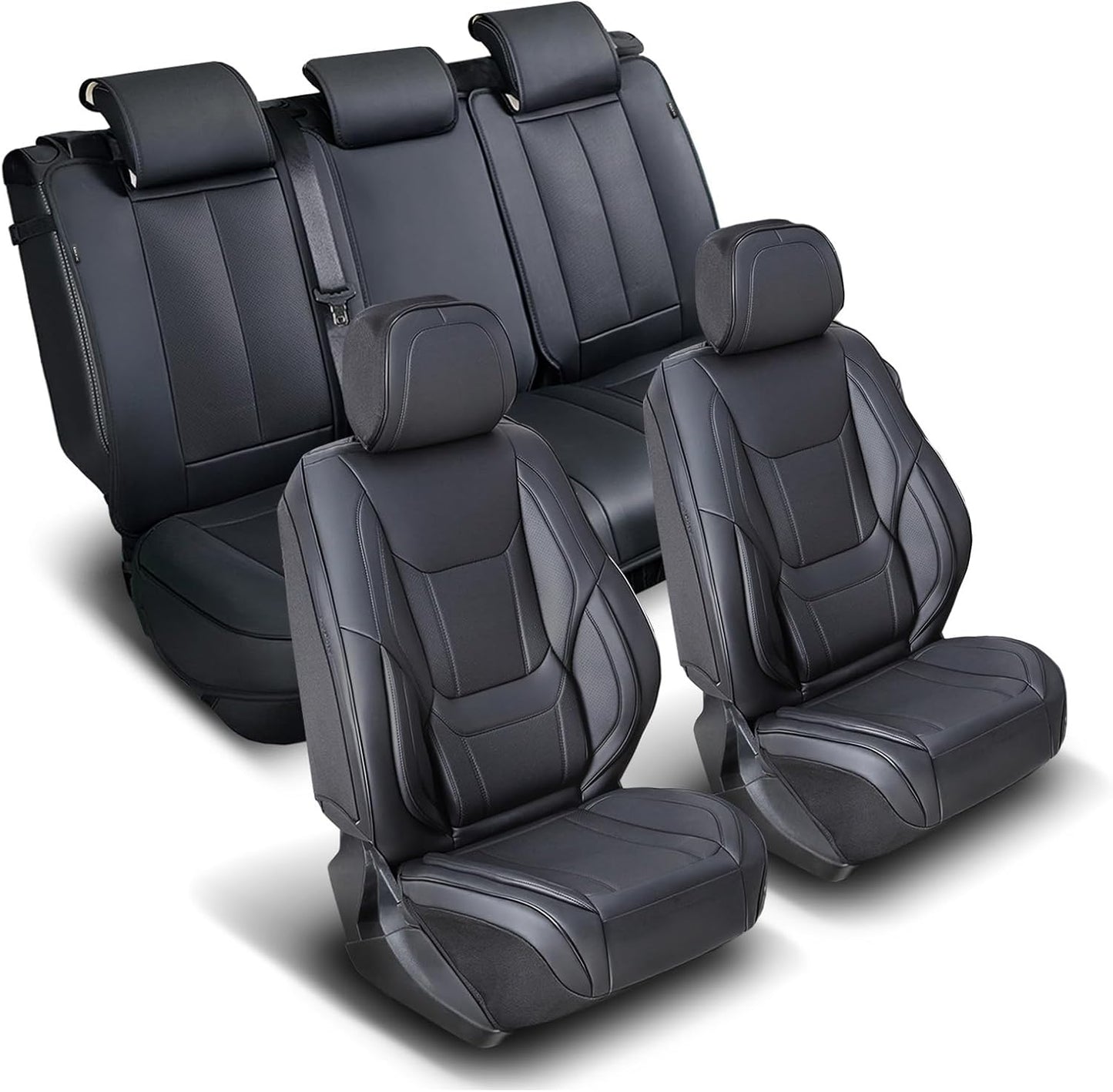 Coverland Custom Car Seat Covers Compatible with 2022-202 Tundra CrewMax, Double Cab - Premium Leather Non-Slip Memory Foam Waterproof Interior Protector Full Set-Black [See Size Chart-Size X119]