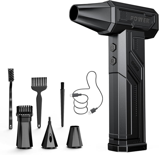 Electric Air Duster, 300000RPM 4-Gear Adjustable Compressed Air Duster with Light, Rechargeable Brushless Motor Air Blower for Keyboard, PC, Car, and Home Cleaning Reusable Replaces Compressed Air Can