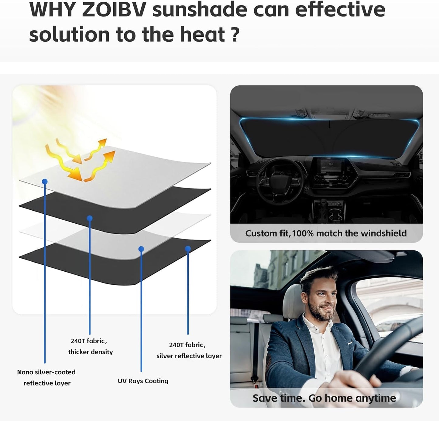 Sun Shade Sunshade for Jeep Compass Windshield Cover, 4-Layer Front Window Shade Custom fit Compass 2017-2024 2025 Sun Visor 240T Retractable Shield Shade Blocks UV Rays Cooler Car Accessories