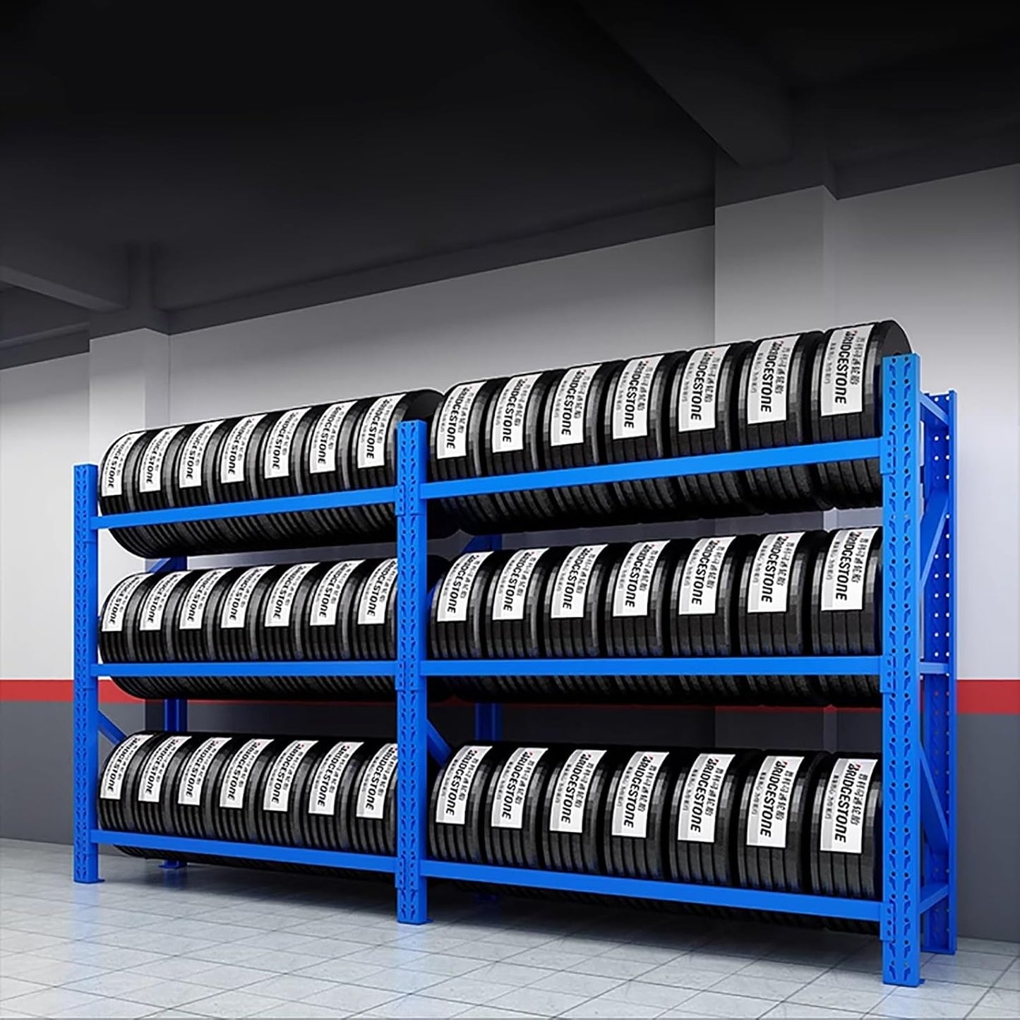Adjustable Height Tire Storage Rack for Garage, Maximum Load 1100 lbs, Blue, 3 Tiers(78.7x19.6x78.7in)