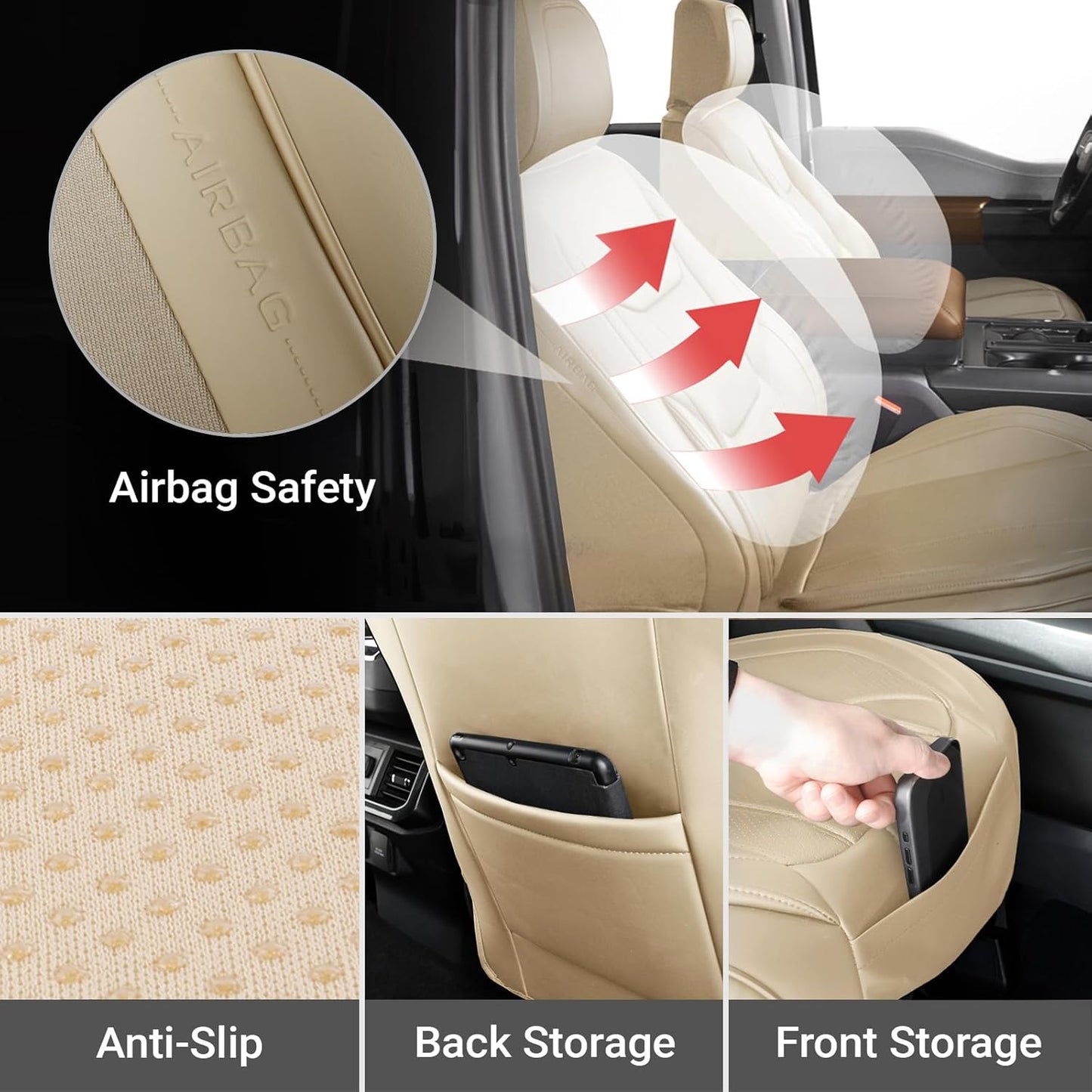 Coverland Custom Car Seat Covers Compatible with 2006-2014 Ridgeline Crew Cab - Premium Leather Non-Slip Memory Foam Waterproof Cover Interior Protector Front Seat-Beige [See Size Chart-Size A29]