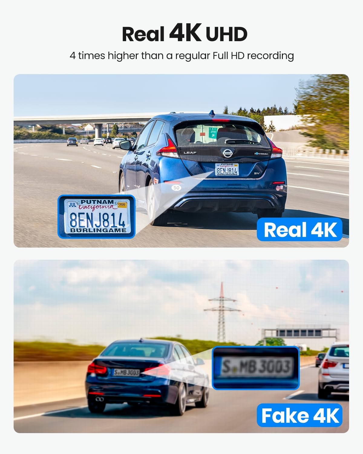Real 4K 30fps Dash Cam Front and Rear, 2 Channel HDR with Top-Level Sensor, 5.8GHz Wi-Fi GPS G-Sensor 3.3'' Big IPS, Super Night Vision, Parking Mode, Dash Camera for Cars with App, Support 512GB Max