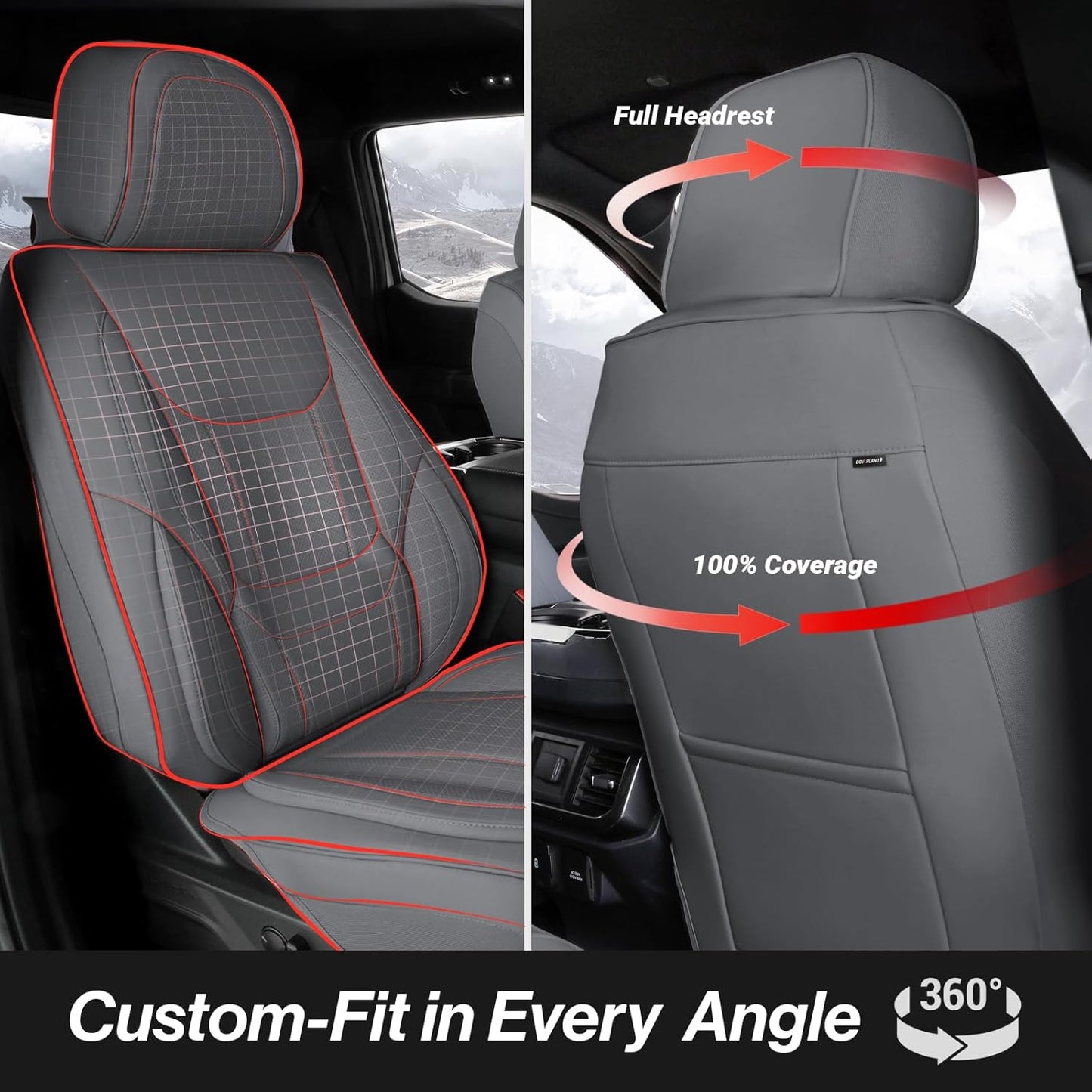 Coverland Custom Car Seat Covers Compatible with Titan, Tundra - Premium Leather Non-Slip Memory Foam Waterproof Cover Custom Fit Interior Protector Front Seat-Dark Gray [See Size Chart-Size A14]