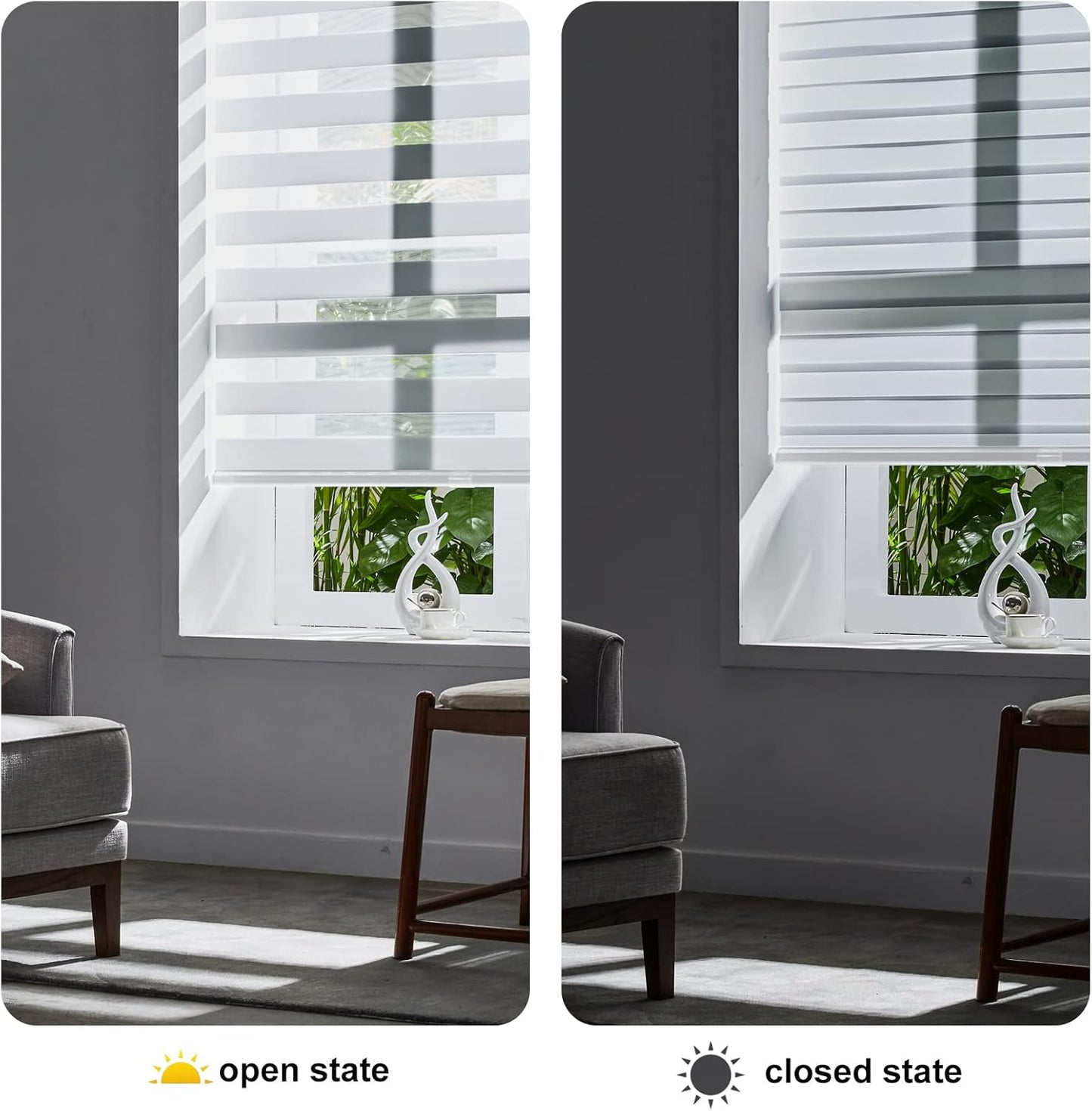 Persilux Cordless Zebra Blinds for Windows Dual Layer (15" W x 72" H, White) Free-Stop Roller Blinds for Sliding Doors, Light Control for Day and Night, Light Filtering Sheer Roller Shades for Home
