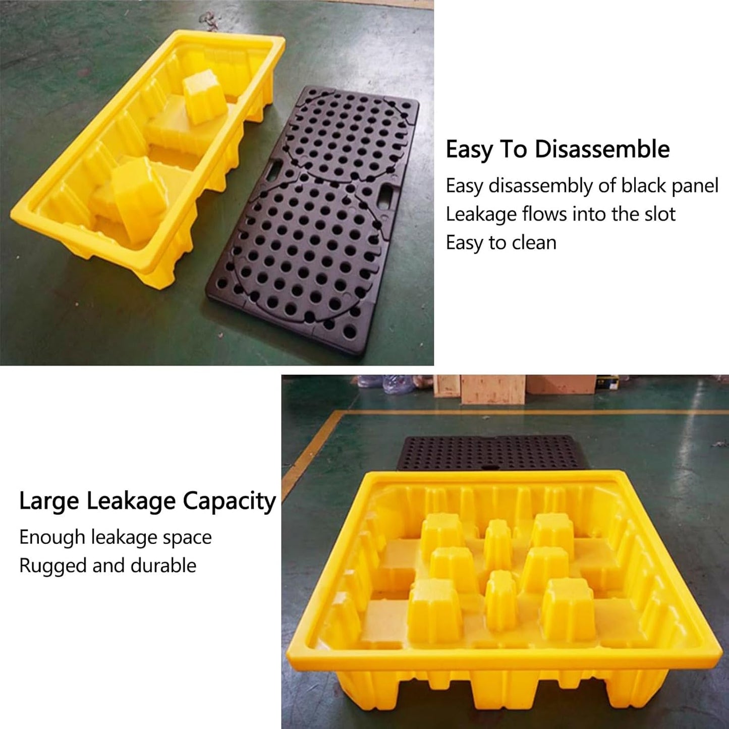 2 Drum Containment Spill Pallet, Polyethylene Low Profile Paint Bucket Tray, Industrial Garage Storage Detachable Shipping Leakproof Platform (Color : Yellow-5 Pack, Size : 26.4"x26.4"x3.9"