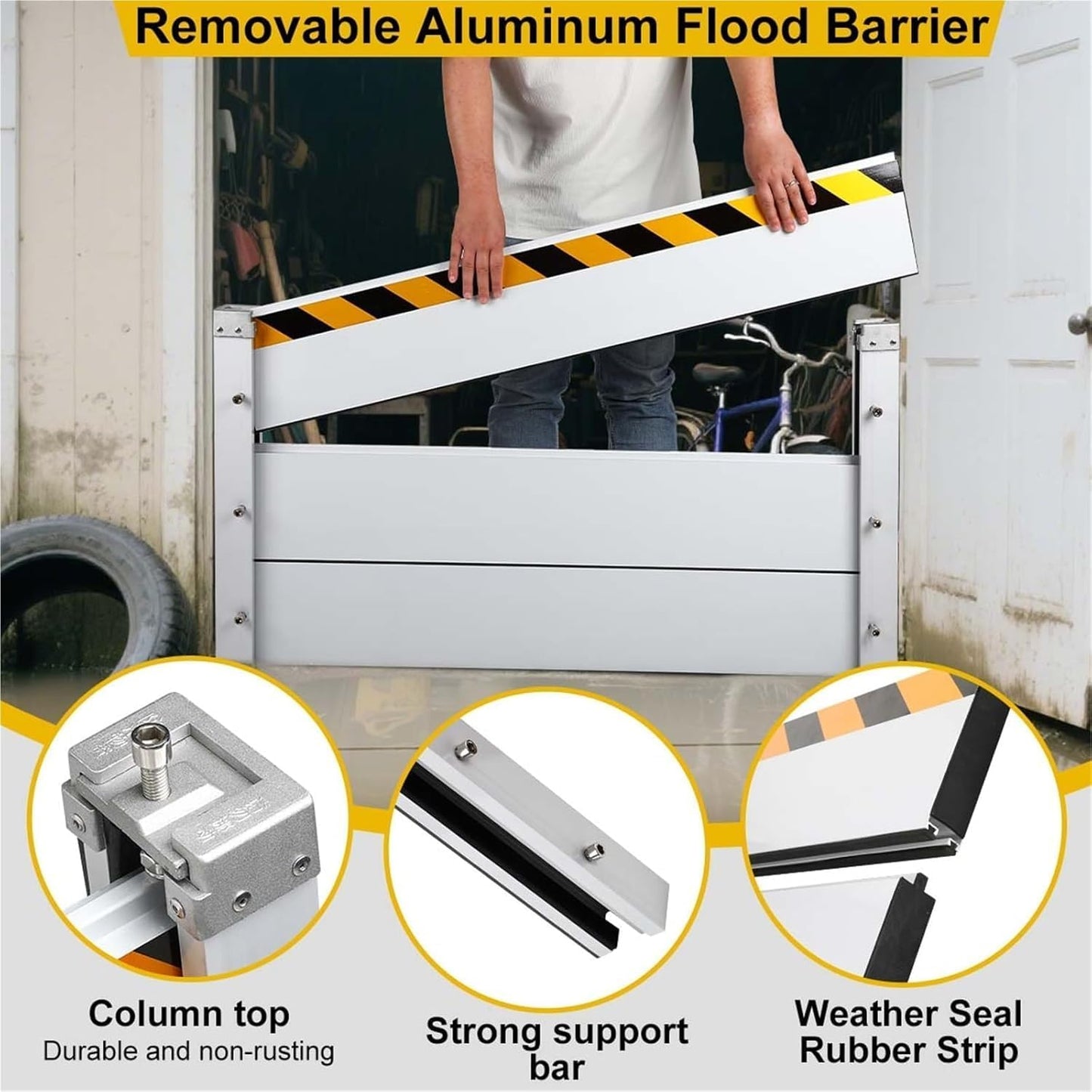 Reusable Heavy Duty Aluminum Flood Barriers for Home Exterior, Flood Protection Barriers Water Barrier Door Quick Detachable Garage Doors Detachable Mobile Rain Water Baffle ( H 47.2 inch L 18.5FT)