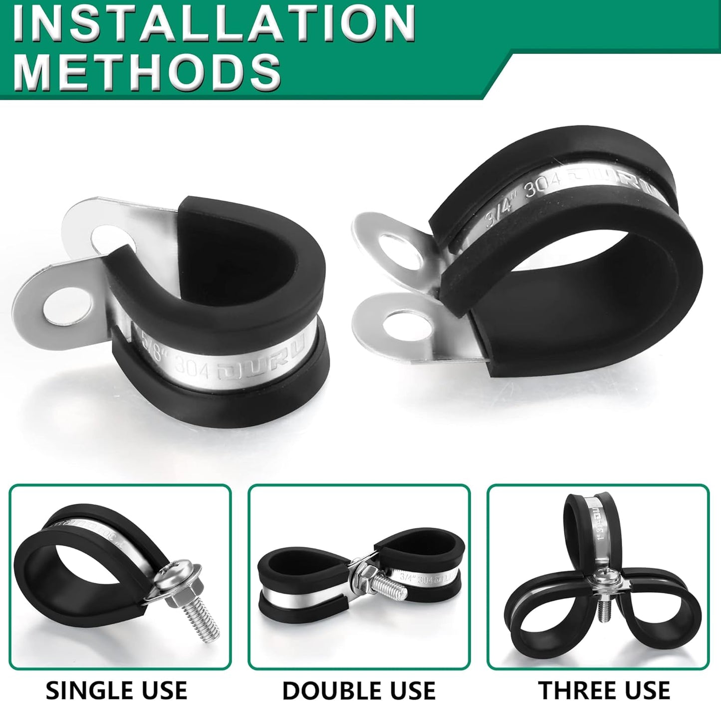20pcs 5/8 Inch Stainless Steel Cable Clamps,Rubber Coated Cushioned Insulated Cable Clamp,Automotive Cable Wire Clamps,Pipe Clamps,Metal Clamp for Tube,Lines,Wire Cord Installation(Black,16mm)