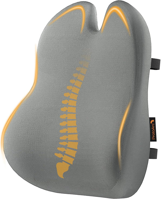 ProtoArc Lumbar Support Pillow for Office Chair, Memory Foam Back Support Pillow for Lower Back Fatigue Relief, Lumbar Cushion Desk Chair Back Cushion, Ergonomic Back Rest for Chair, Car - Gray