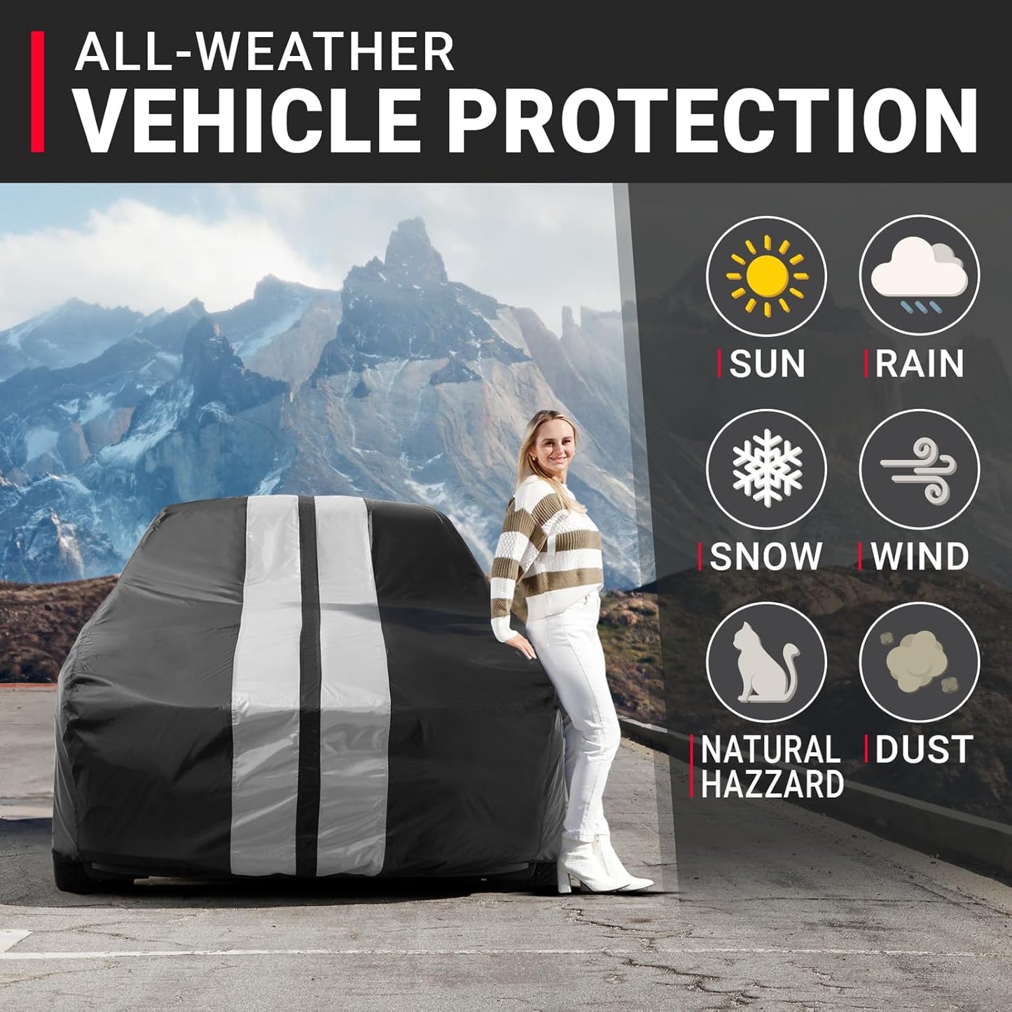 iCarCover Custom Car Cover for Chevy Business Coupe (1947-1953) Waterproof All Weather Rain Snow UV Sun Protector Full Exterior Indoor Outdoor Car Cover (Stripe - Black/Gray)