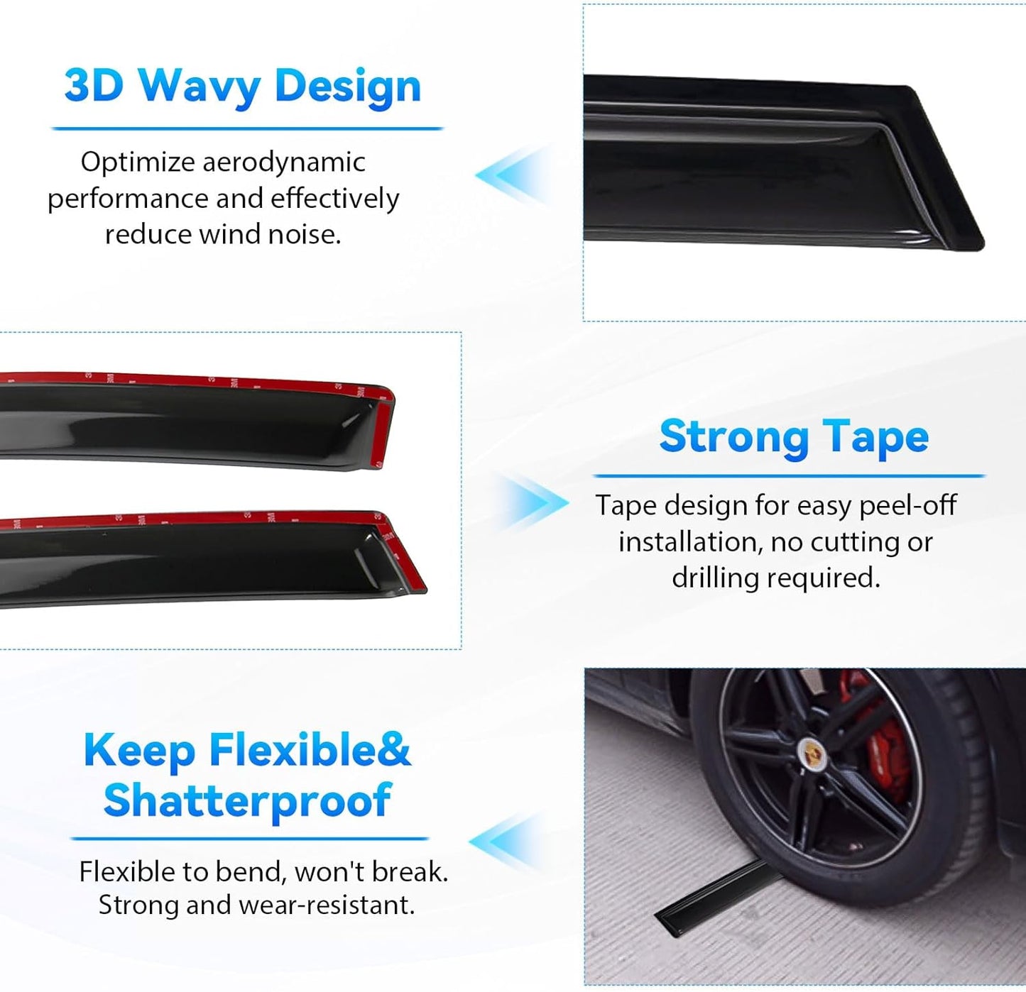 4pcs Front+Rear Smoke Tint Sun/Rain Guard Outside Mount Tape-On Vent Window Visors Compatible with 14-20 Impala New Body