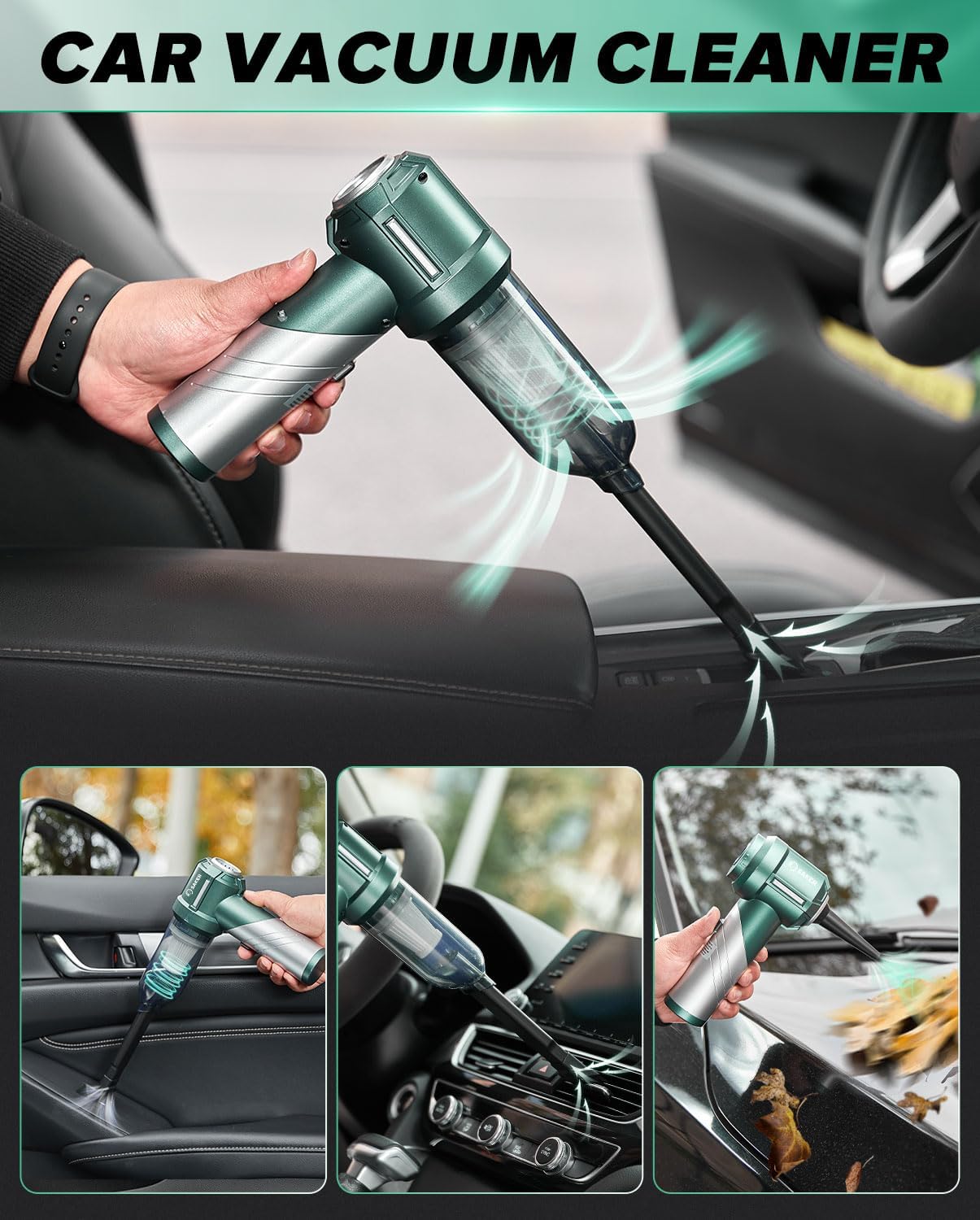 Saker Foldable Handheld Car Vacuum Cleaner Portable Cordless, 17000PA High Power Mini Vacuum Cleaner and Air Duster with Brushless Motor for Home,Cars,Office Cleaning HL133 Olive Green