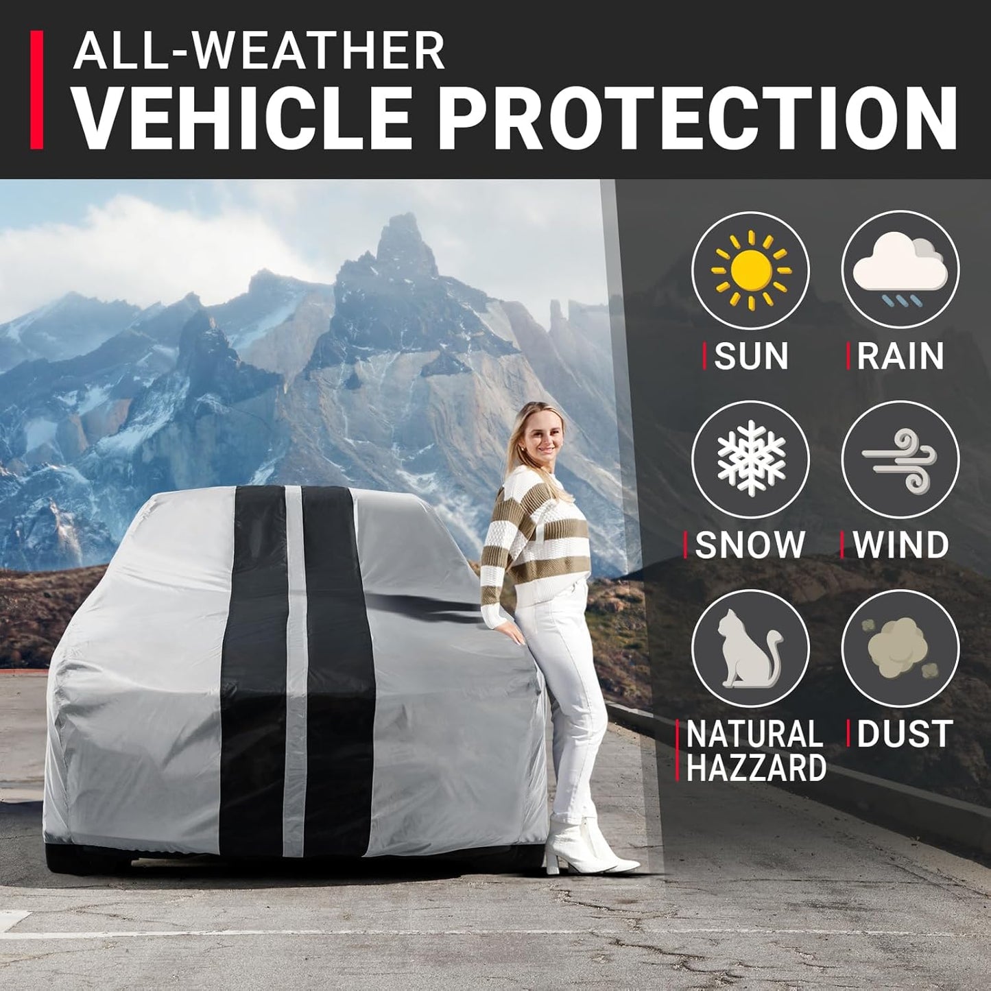 iCarCover Custom Car Cover for Chevy SSR (2003-2006) Waterproof All Weather Rain Snow UV Sun Protector Full Exterior Indoor Outdoor Car Cover (Stripe - Gray/Black)