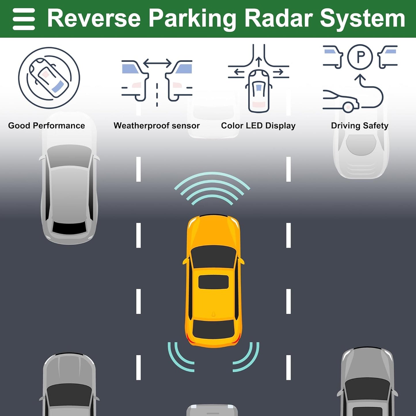 Motoforti Universal Car Auto Vehicle Reverse Backup Radar System Reverse Parking Sensors Alarm Buzzer Reminder Distance Detection Red 8 Parking Sensors