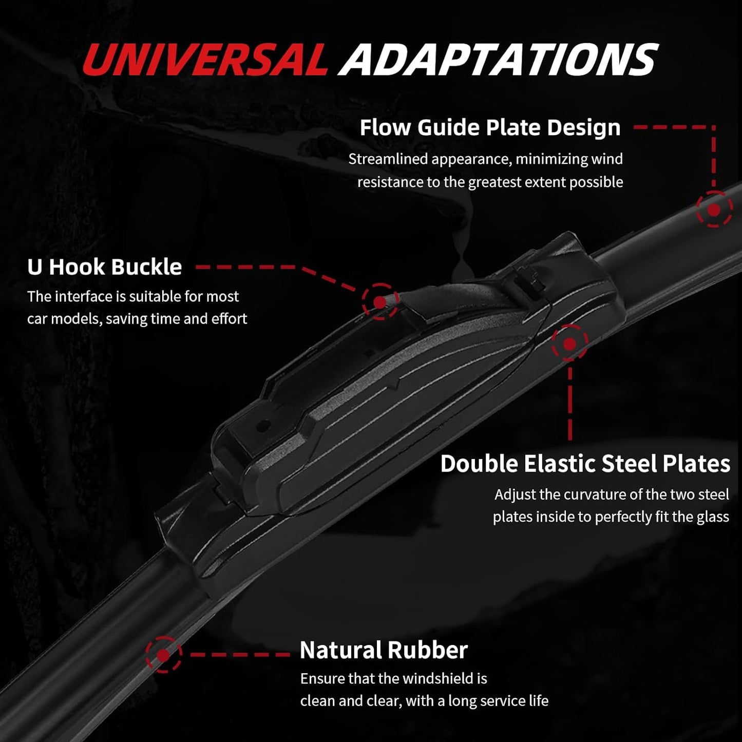 OTUAYAUTO Premium Windshield Wiper Blades - Replacement for Toyota Sienna 2006-2010 - Precision Fit, All-Weather Performance, Front and Rear Wiper Blades, J/U Hook - 26"+19"+16" (Pack of 3)