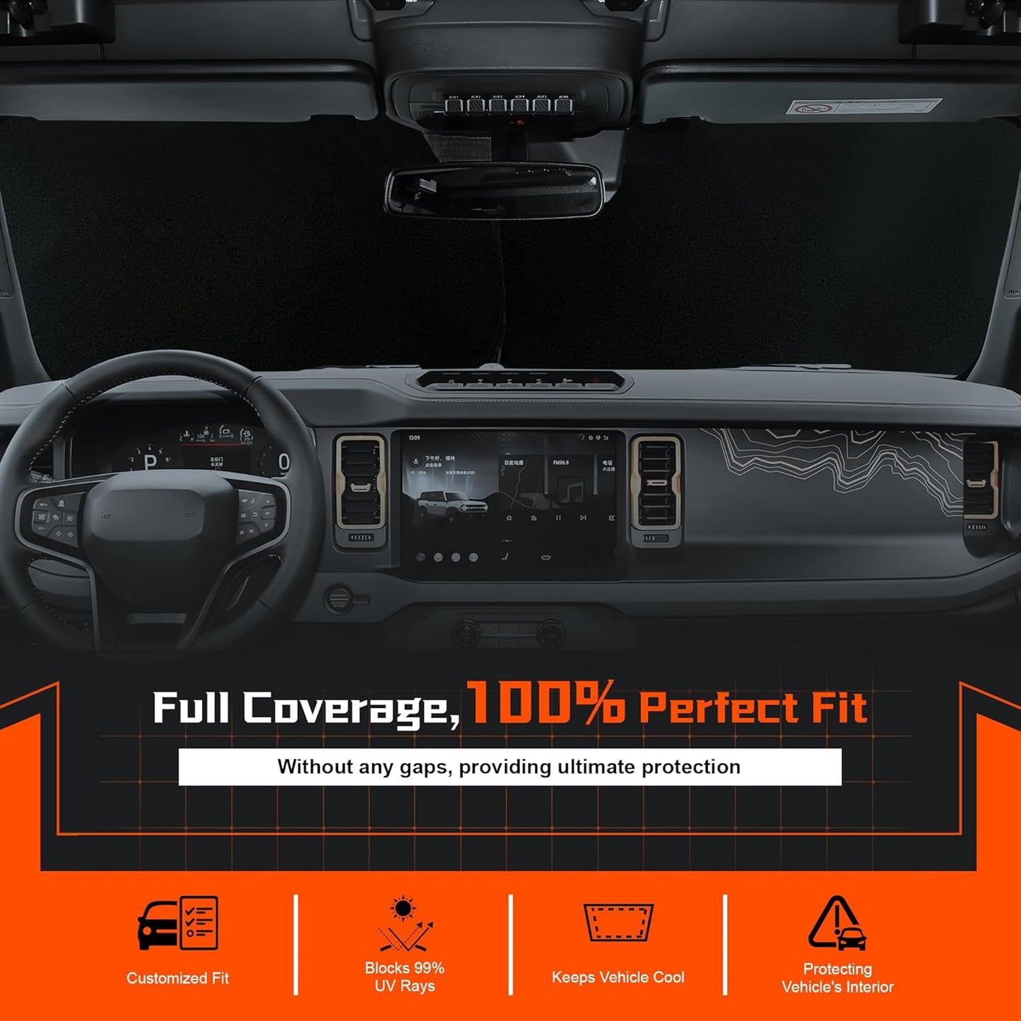 Custom Fit Windshield Sun Shade for Freightliner/Mercedes Benz Sprinter 1500 2500 3500 4500 2007-2025 - Full Coverage, 210T Reflective Fabric, Double-Layer Design Blocks 99% UV Rays
