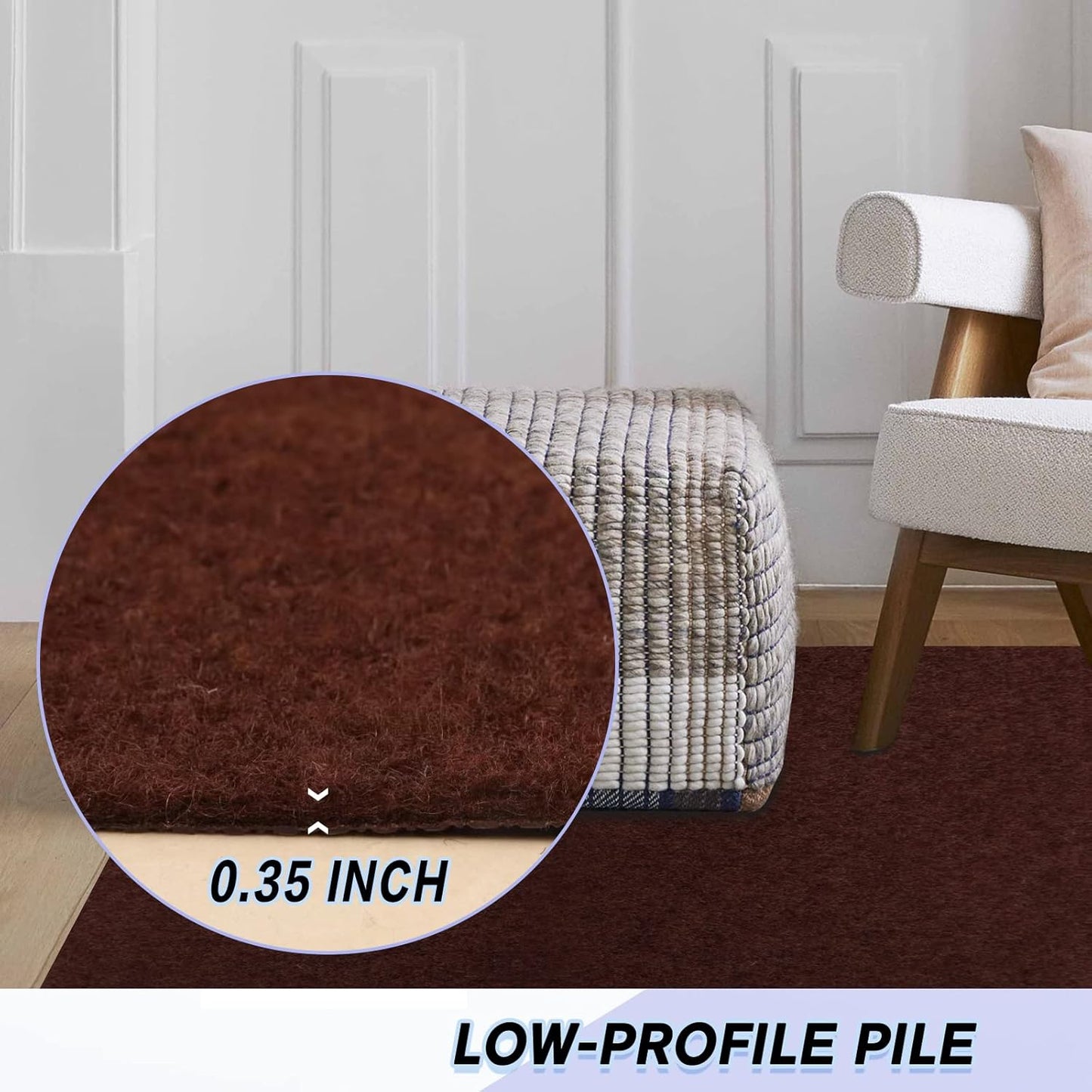 Custom Size Backed Non-Slip Area Rugs Runner, Easy Clean, Waterproof Runner Rugs for Hallway Entryway, Kitchen, Laundry, 3FT x 70FT, Brown