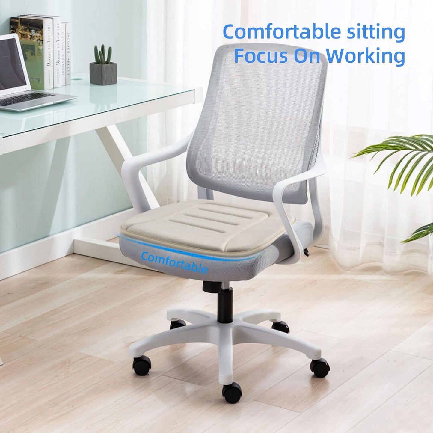 KAYI Car Seat Cushion, Memory Foam Car Seat Cushion, Anti Slip Rubber Bottom Car Seat Cushions for Driving, Suitable for Car and Office Chairs (Cream)