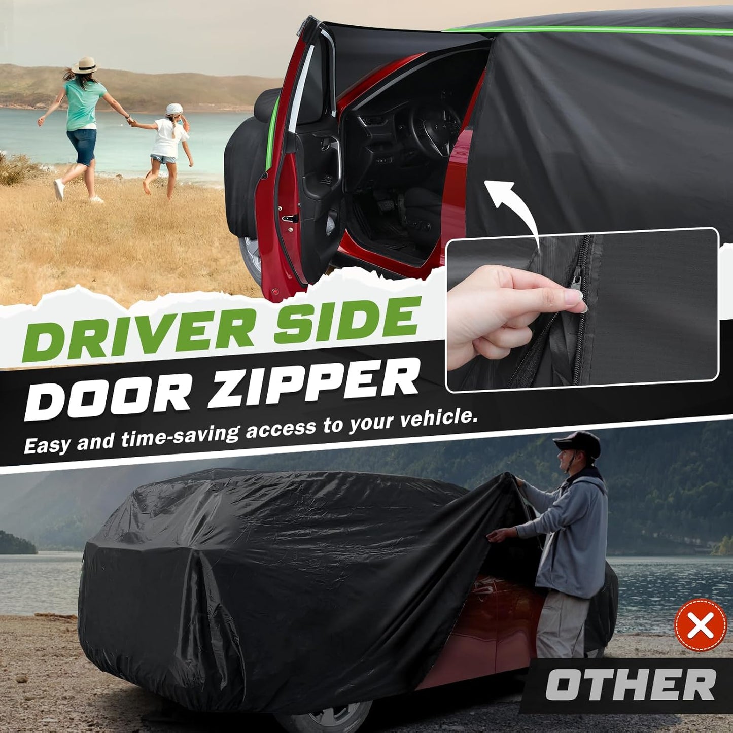 Mixsuper Liner Car Cover for Chevy Traverse 2009-2026, 7 Layers Full Car Cover All Weather Car Covers for Chevy Traverse, Waterproof Outdoor Cover with Zipper Door Reflective Strips