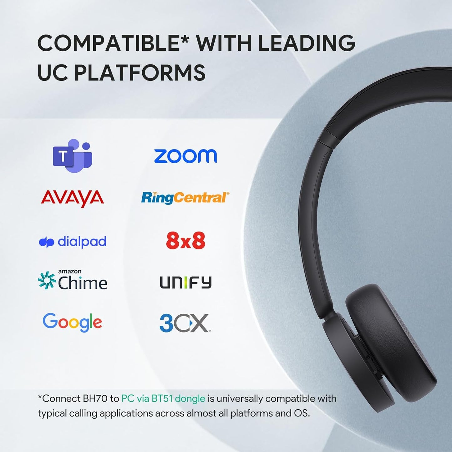 Yealink BH70 UC (NO Dongle) Wireless Bluetooth Headset with Microphone for Work, 35h Talking Battery Life, 3-Mic Noise Cancellation Headsets for Computer, 147g Lightweight Headphone for Open Office