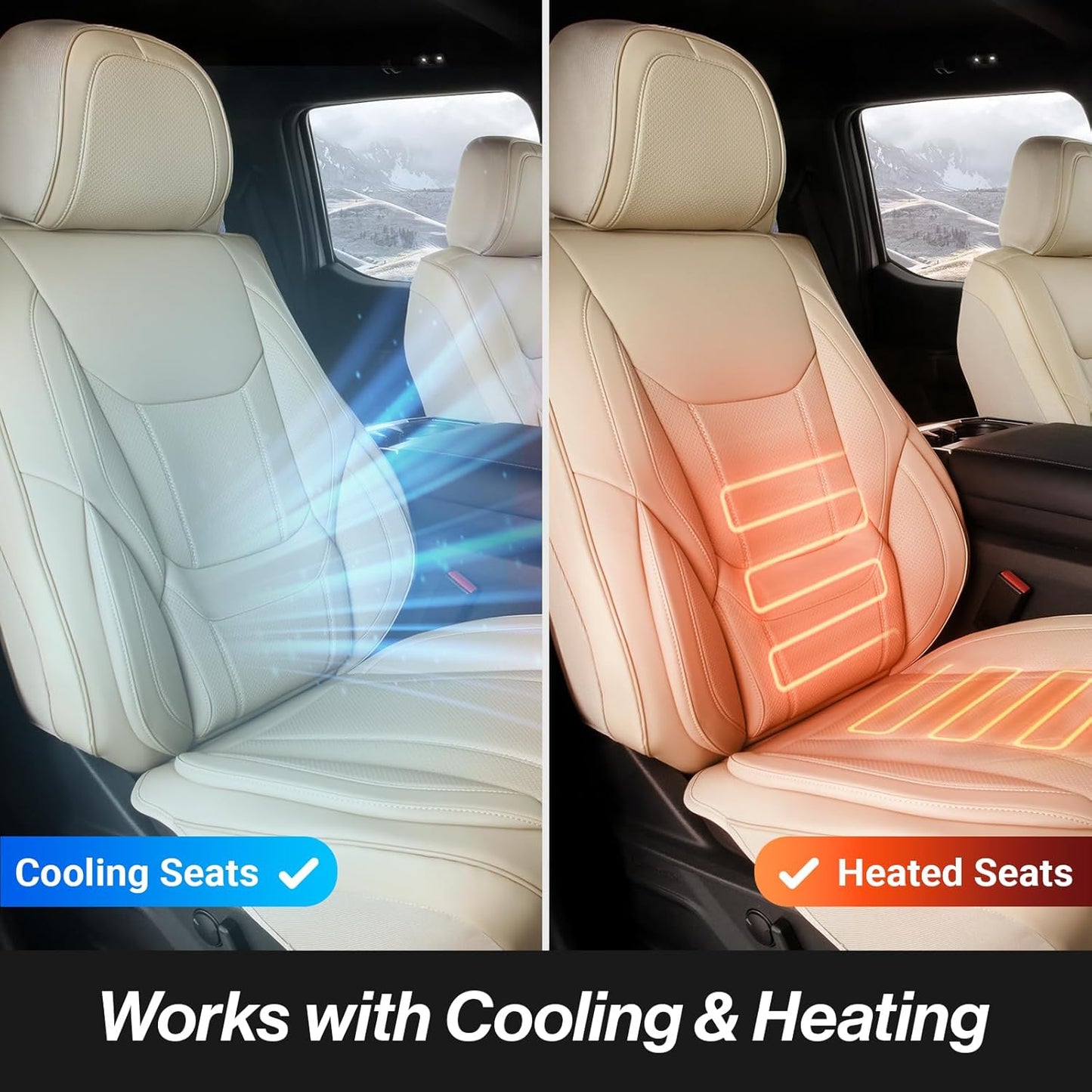 Coverland Custom Car Seat Covers Compatible with Ram 2500 Crew Cab - Premium Leather Non-Slip Memory Foam Waterproof Cover Custom Fit Interior Protector Full Set-Beige [See Size Chart-Size X141]