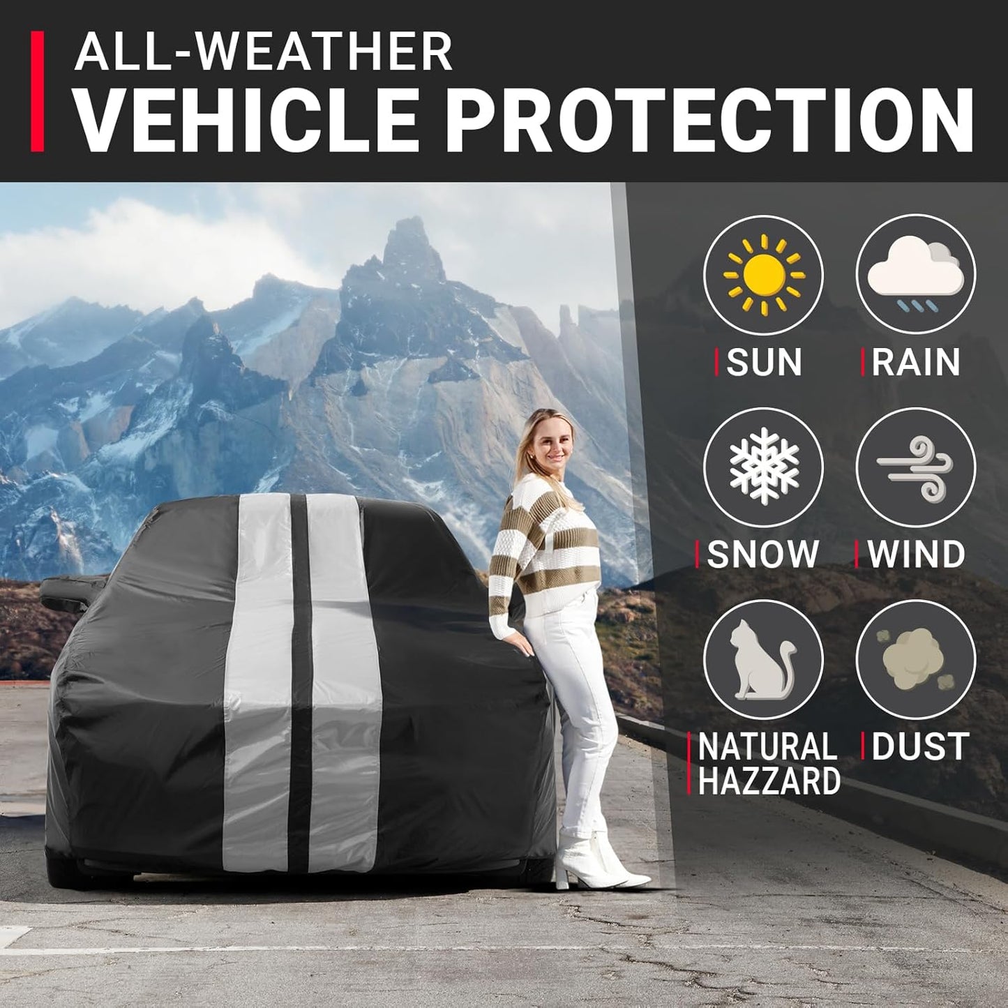 iCarCover Custom Car Cover for Chevy Sedan Delivery (1946-1960) Waterproof All-Weather Rain Snow UV Sun Protector Full Exterior Indoor Outdoor Car Cover (Stripe - Black/Gray)