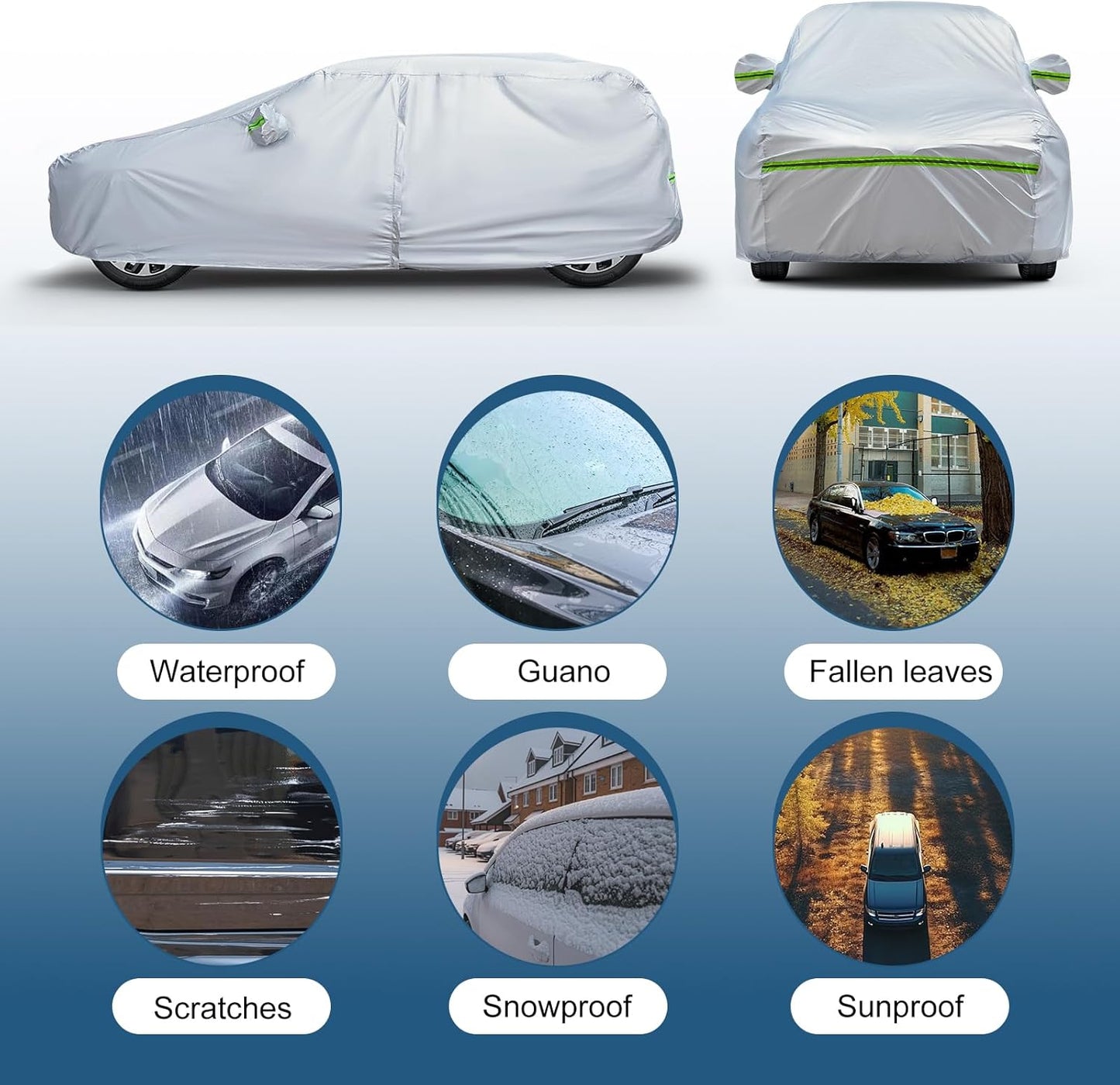 AUQDD 6-Layers Premium Truck Car Cover Waterproof All Weather Weatherproof UV Sun Protection Snow Dust Storm Resistant Outdoor Exterior Custom Form-Fit Full Padded Car Cover with Straps 213"-237" K14