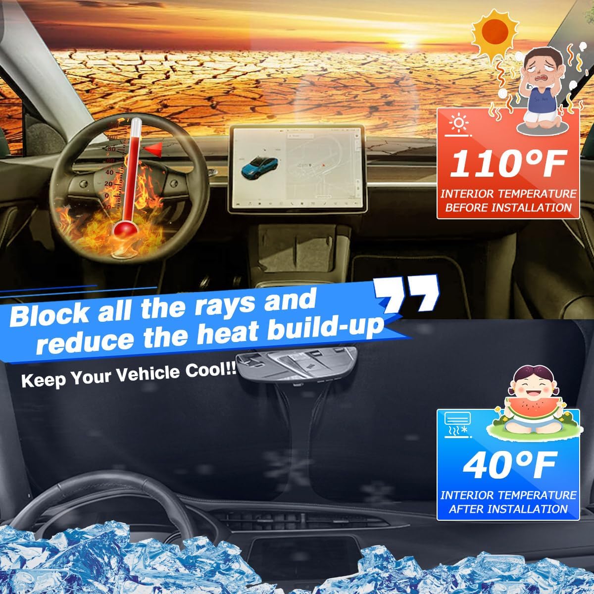 Windshield Sun Shade for Hyun-dai Ioniq 5 Accessories 2022-2025 2026 Thicken 6-Layer Front Window Sunshade Cover Sun Visor Protector Foldable Block UV Rays Keep Vehicle Cool