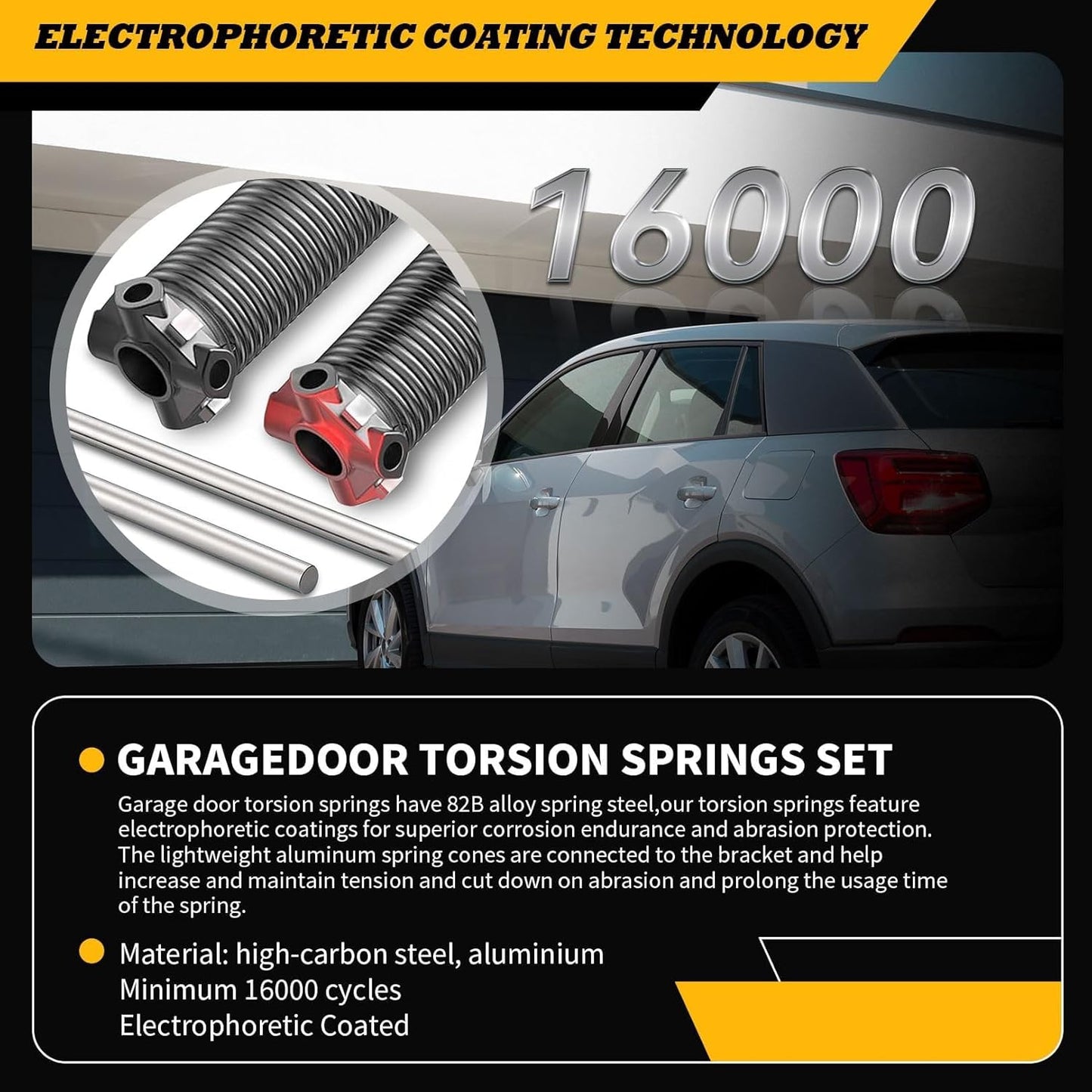 Pair of 2"Garage Door Torsion Springs Set with Non-Slip Winding Bars, Electrophoretic Coated (0.192X2"X16")