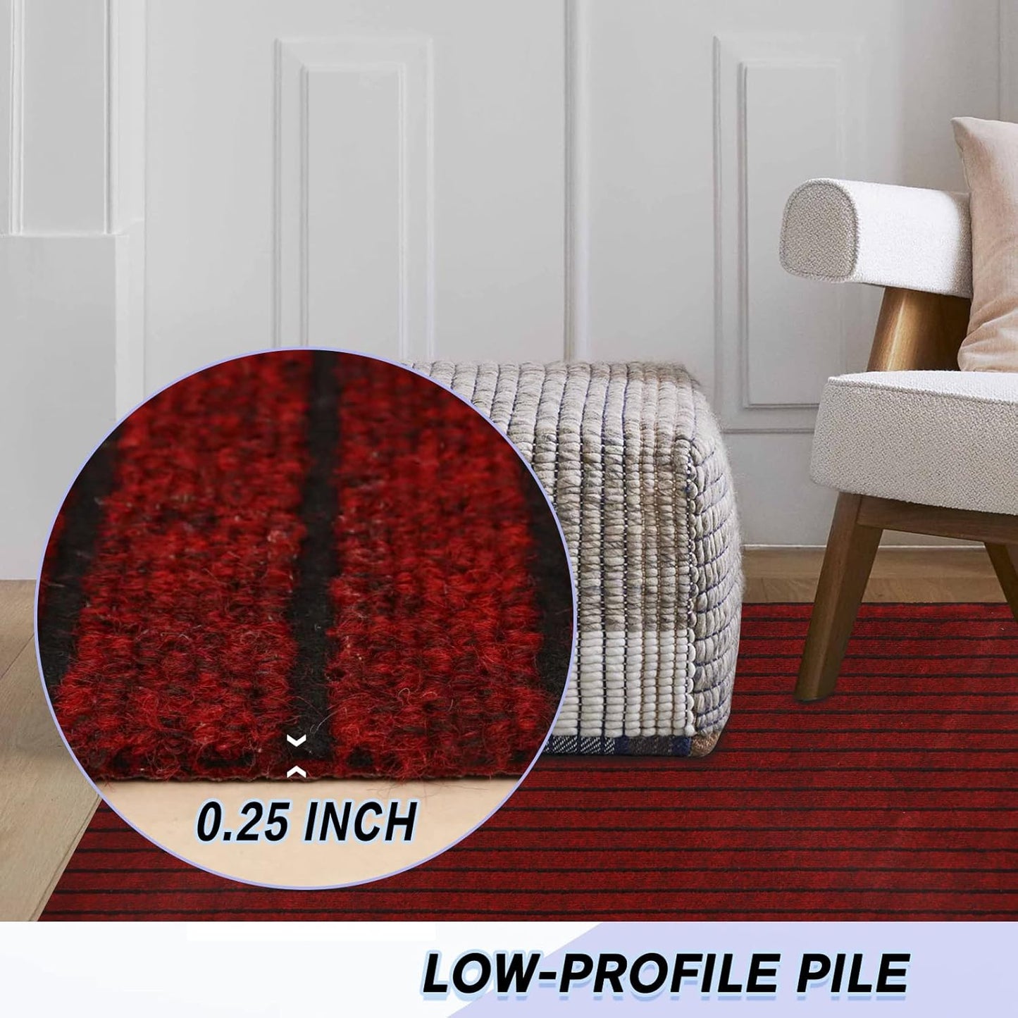 Custom Size Backed Non-Slip Area Rugs Runner, Easy Clean, Waterproof Runner Rugs for Hallway Entryway, Kitchen, Laundry, 4FT x 50FT, Red Stripe