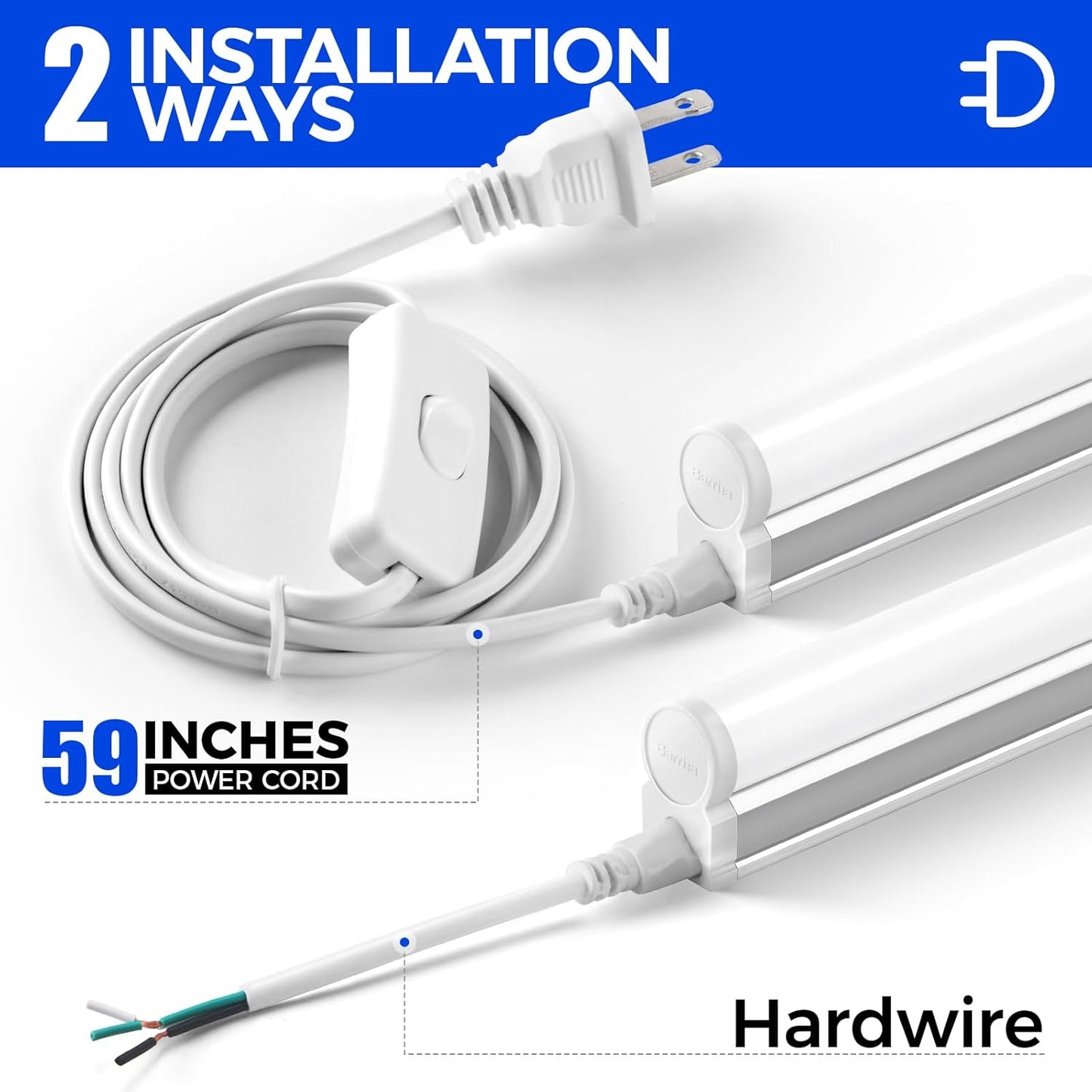 Barrina 6 Pack LED T5 Integrated Single Fixture, 4FT, 2200lm, 3000K (Warm White), 20W, Utility Shop Lights, Ceiling and Under Cabinet Light, ETL Listed, Grow Light with Built-in ON/Off Switch